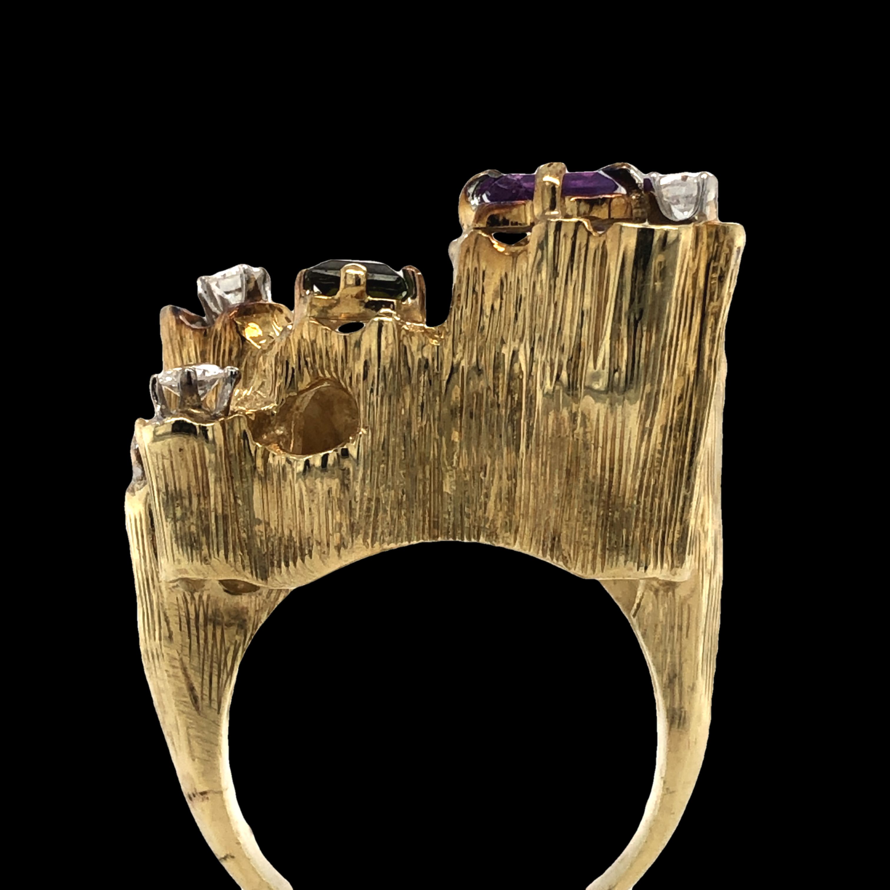 Scattered Diamond, Amethyst, and Tourmaline Ring