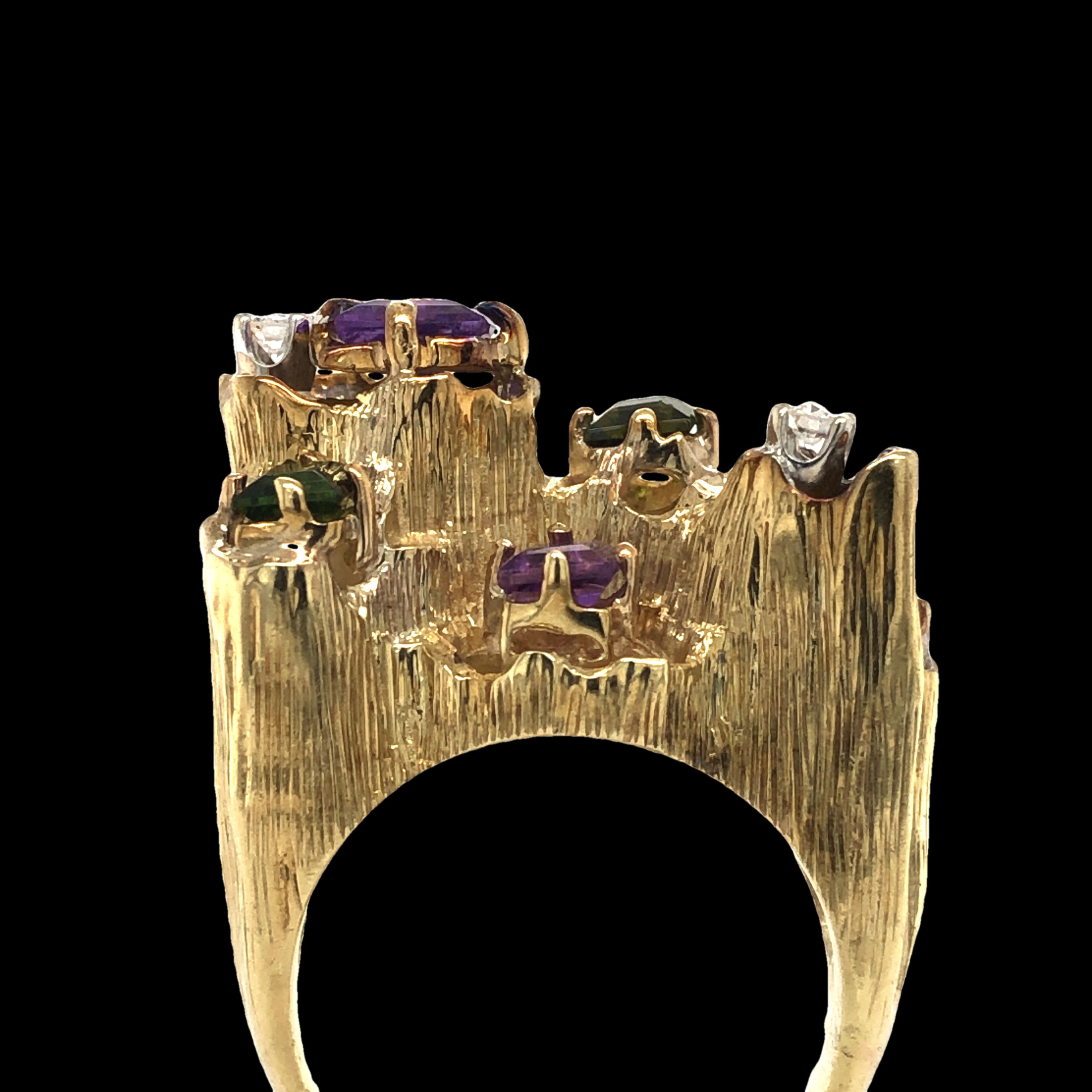 Scattered Diamond, Amethyst, and Tourmaline Ring