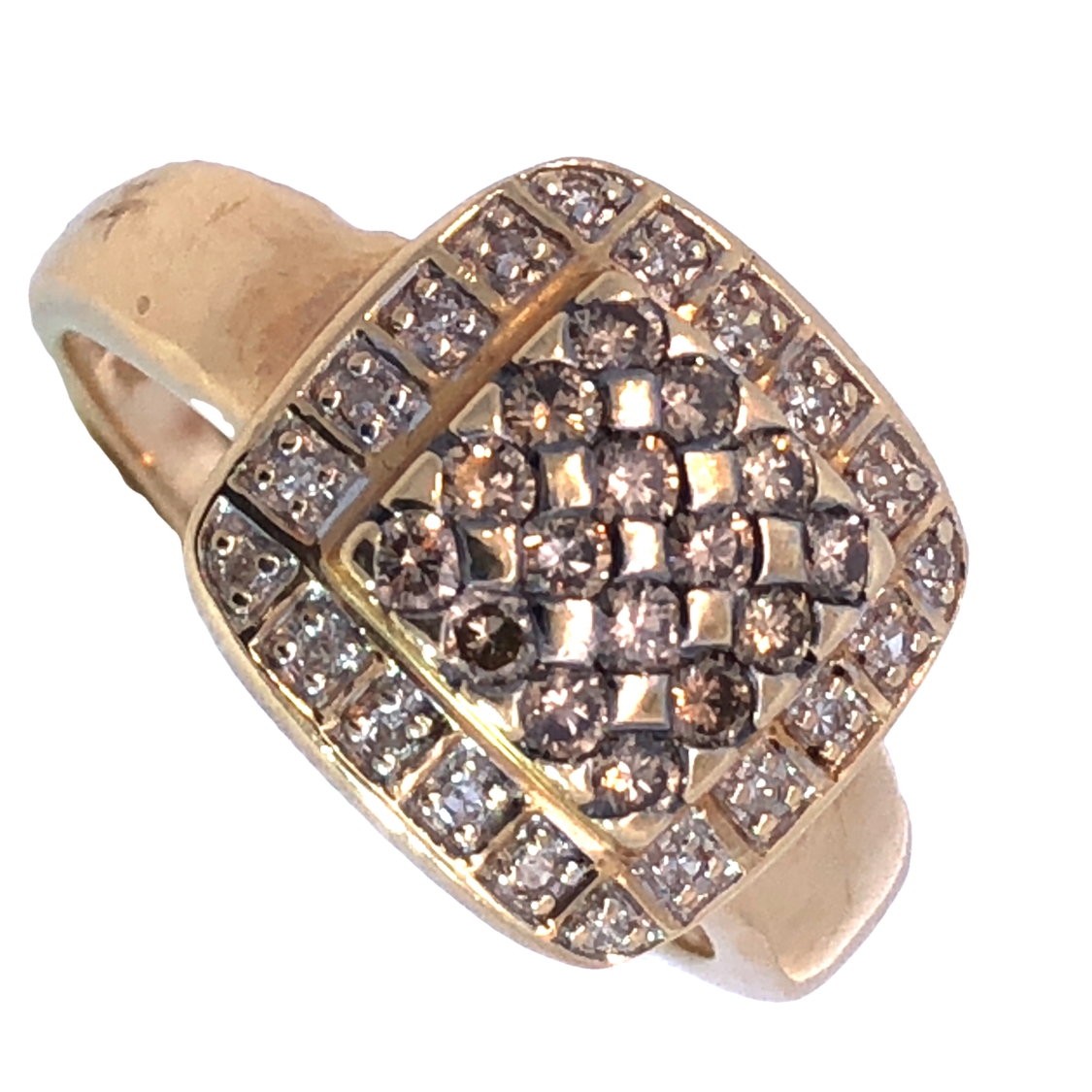 Champagne and White Diamond Pave Ring