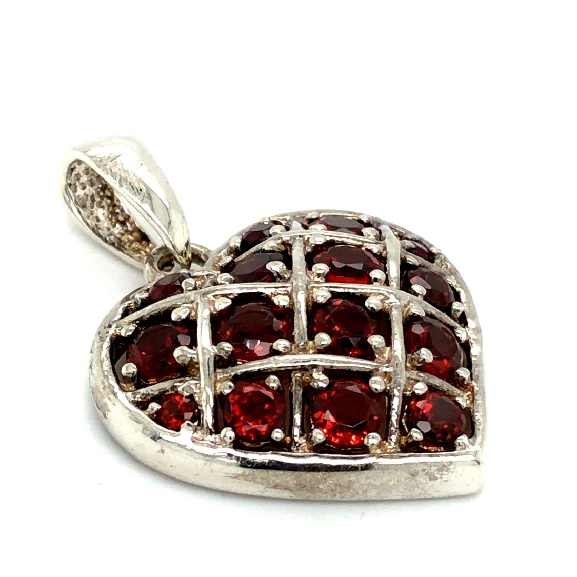 Sterling Silver Heart Shaped Garnet Pendant