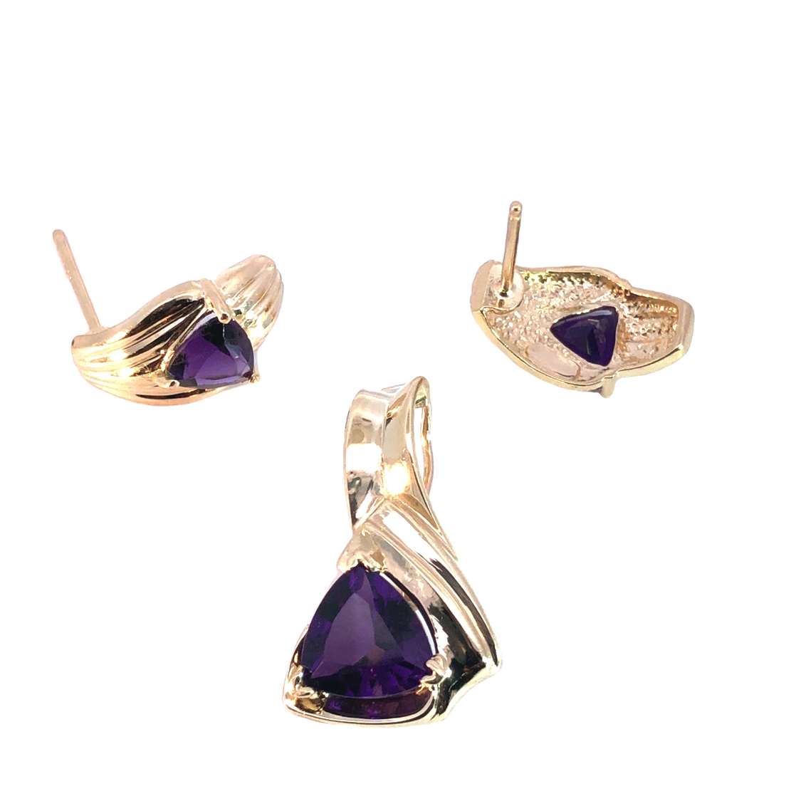 Trillion Cut Amethyst Earrings & Pendant Set