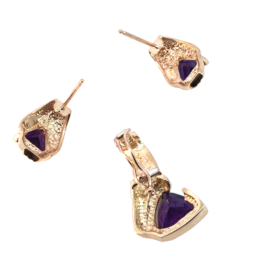 Trillion Cut Amethyst Earrings & Pendant Set