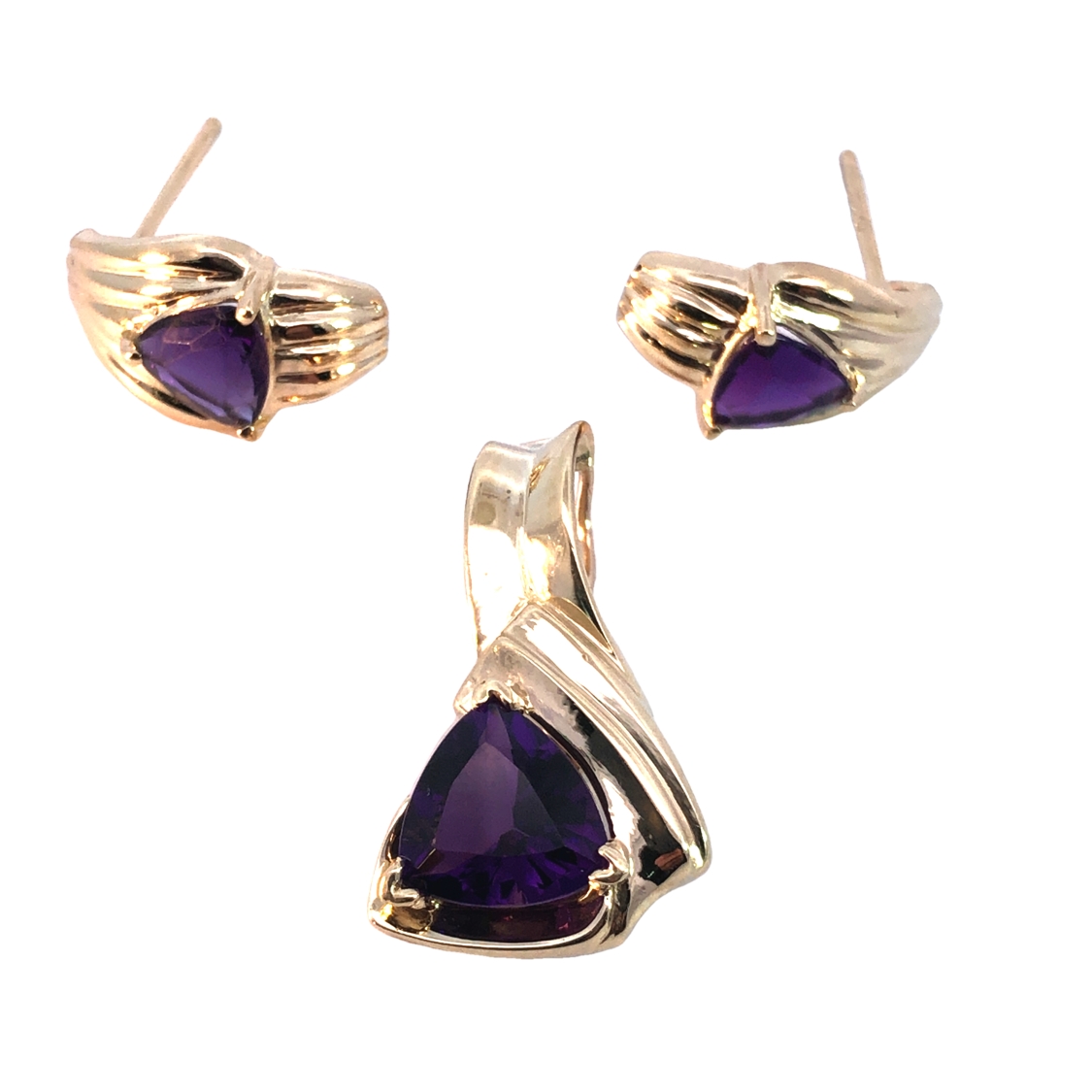 Trillion Cut Amethyst Earrings & Pendant Set