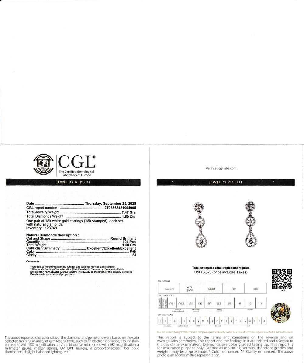 18K Natural Diamond Dangle Earrings