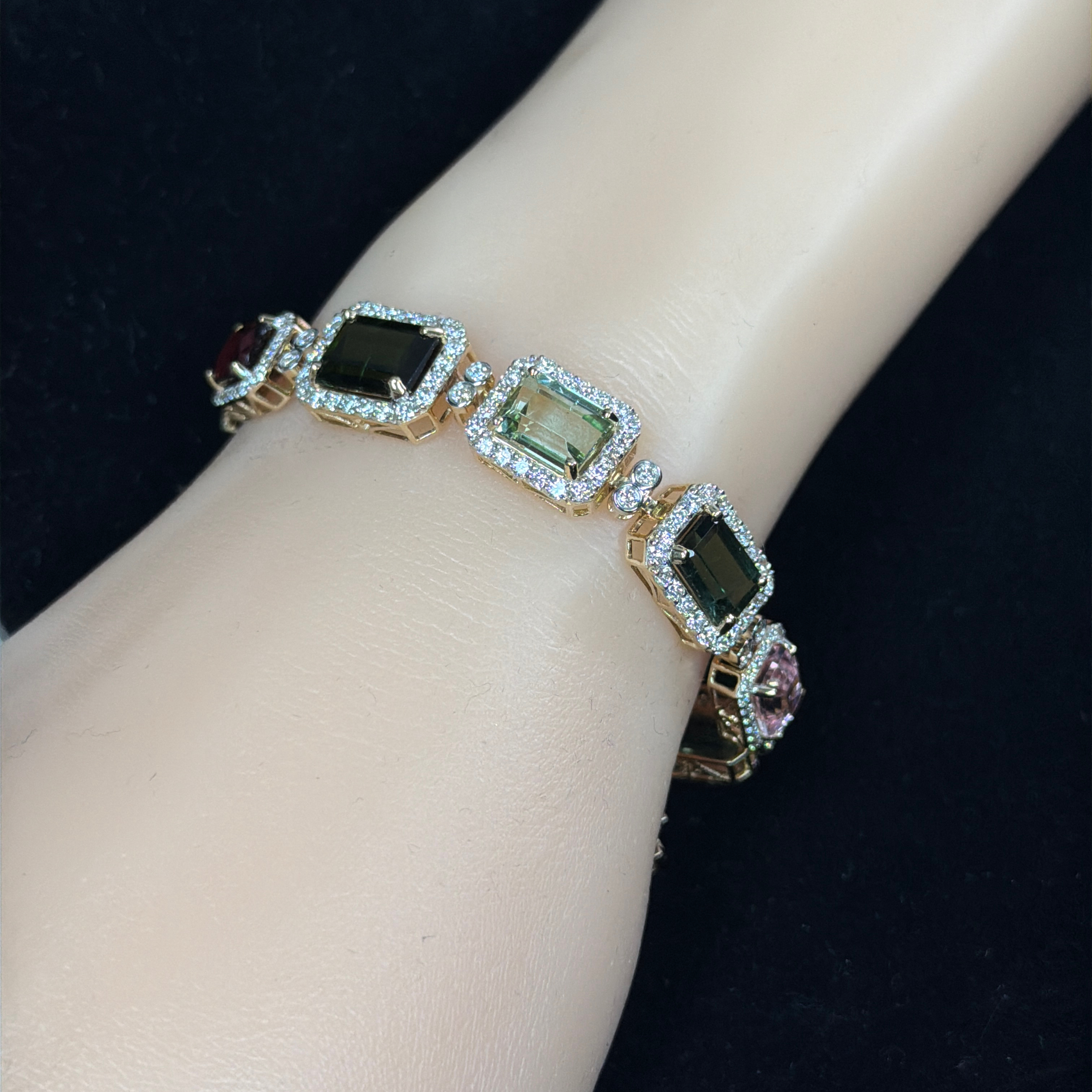 Natural Multicolor Tourmaline & Diamond Bracelet by Oscar Friedman