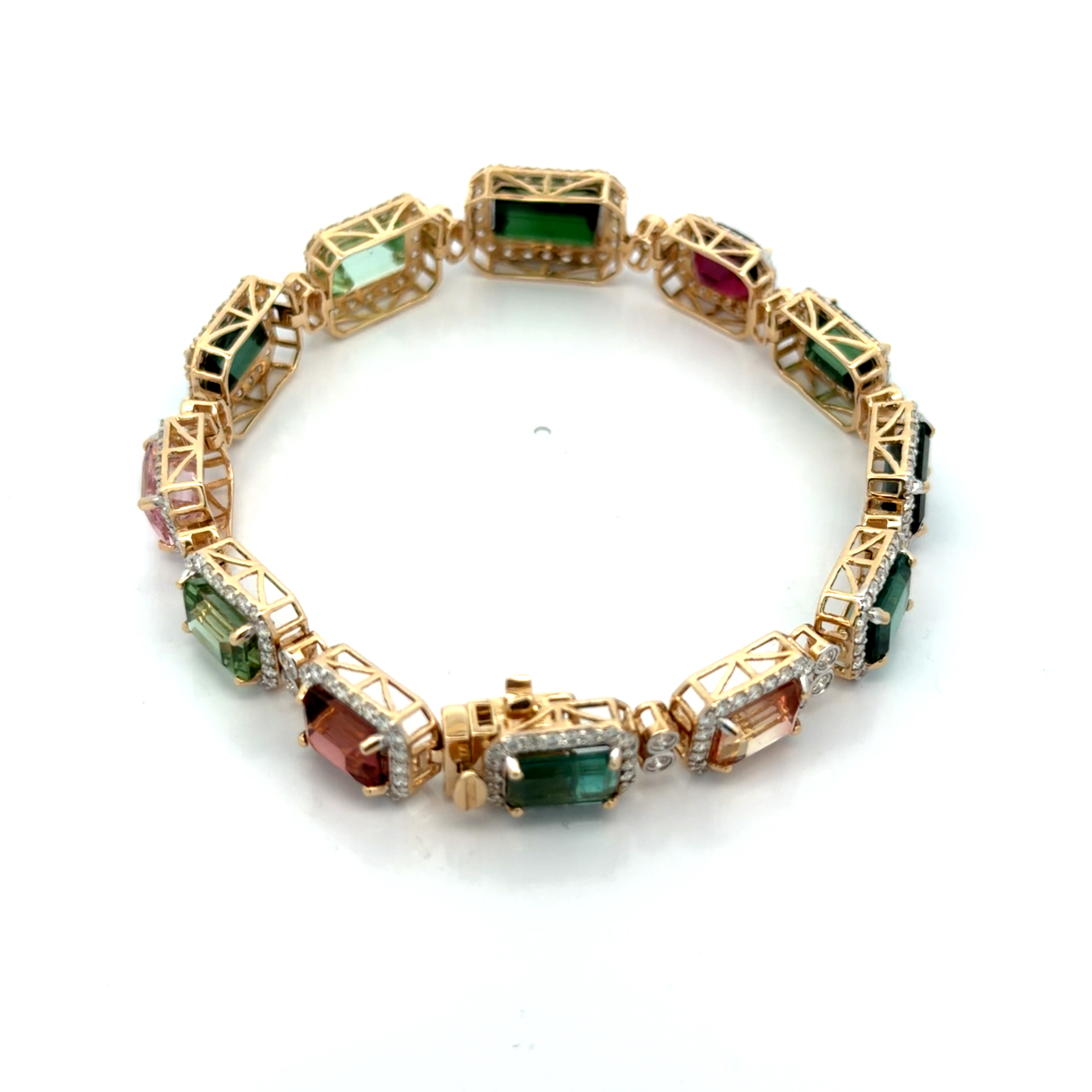 Natural Multicolor Tourmaline & Diamond Bracelet by Oscar Friedman