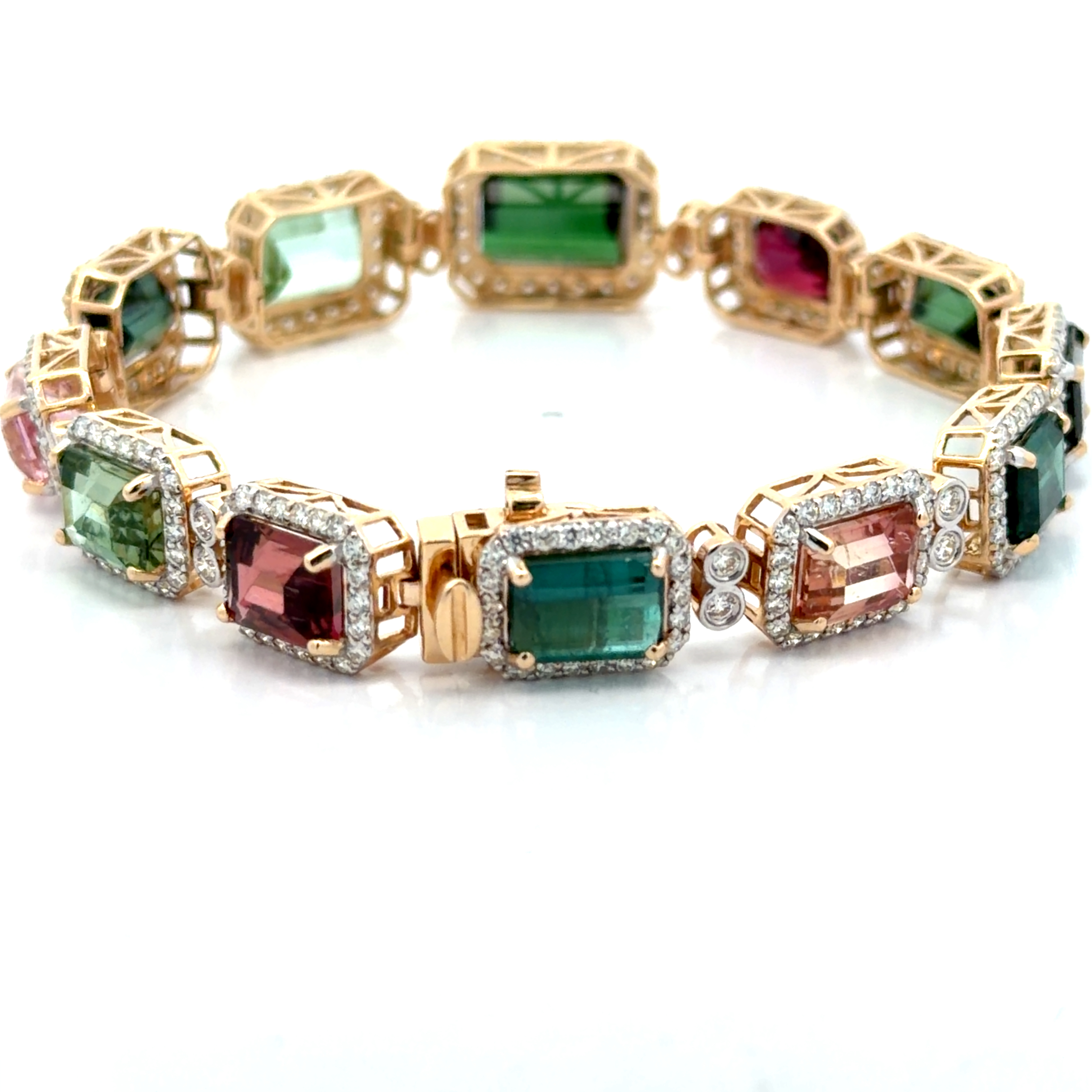 Natural Multicolor Tourmaline & Diamond Bracelet by Oscar Friedman
