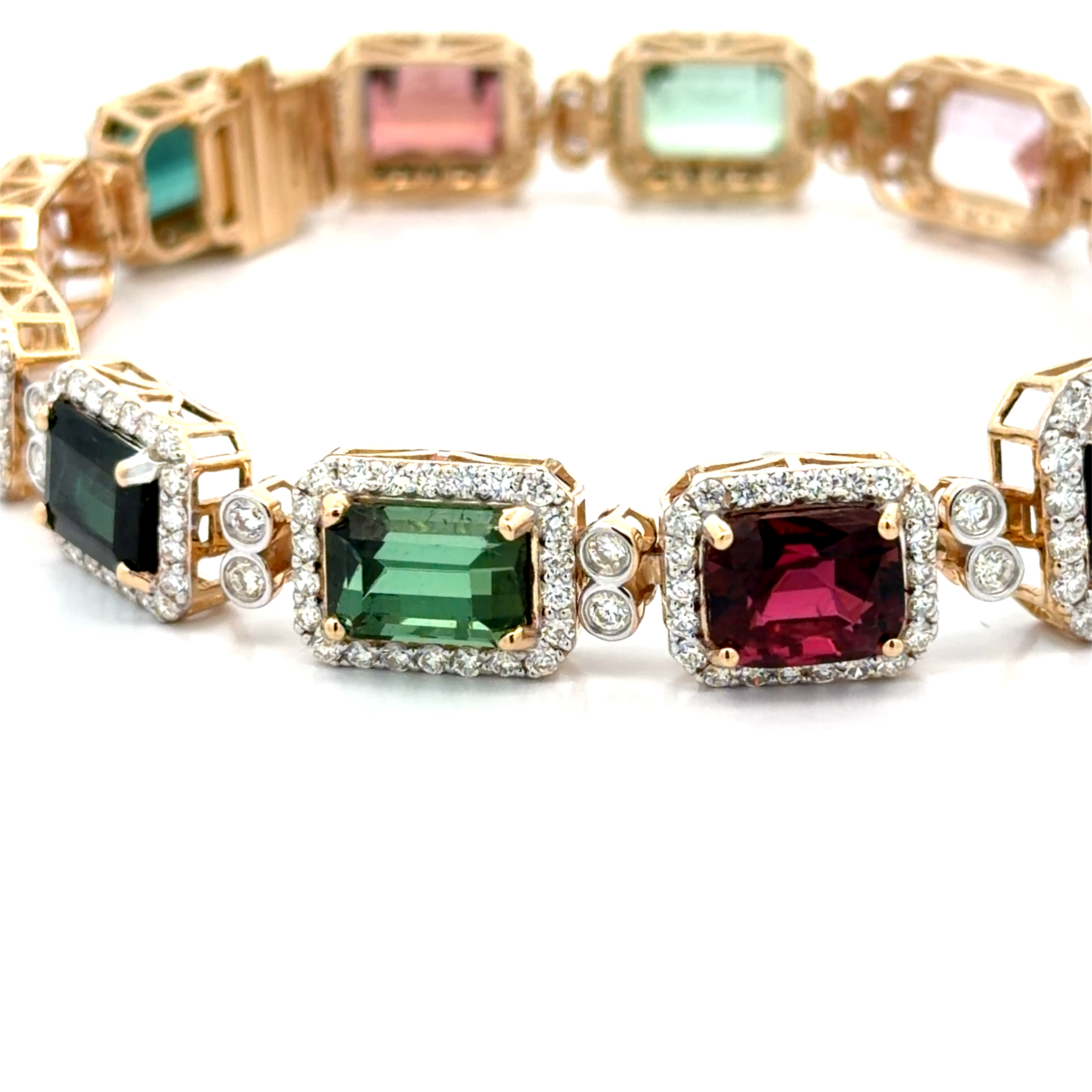 Natural Multicolor Tourmaline & Diamond Bracelet by Oscar Friedman