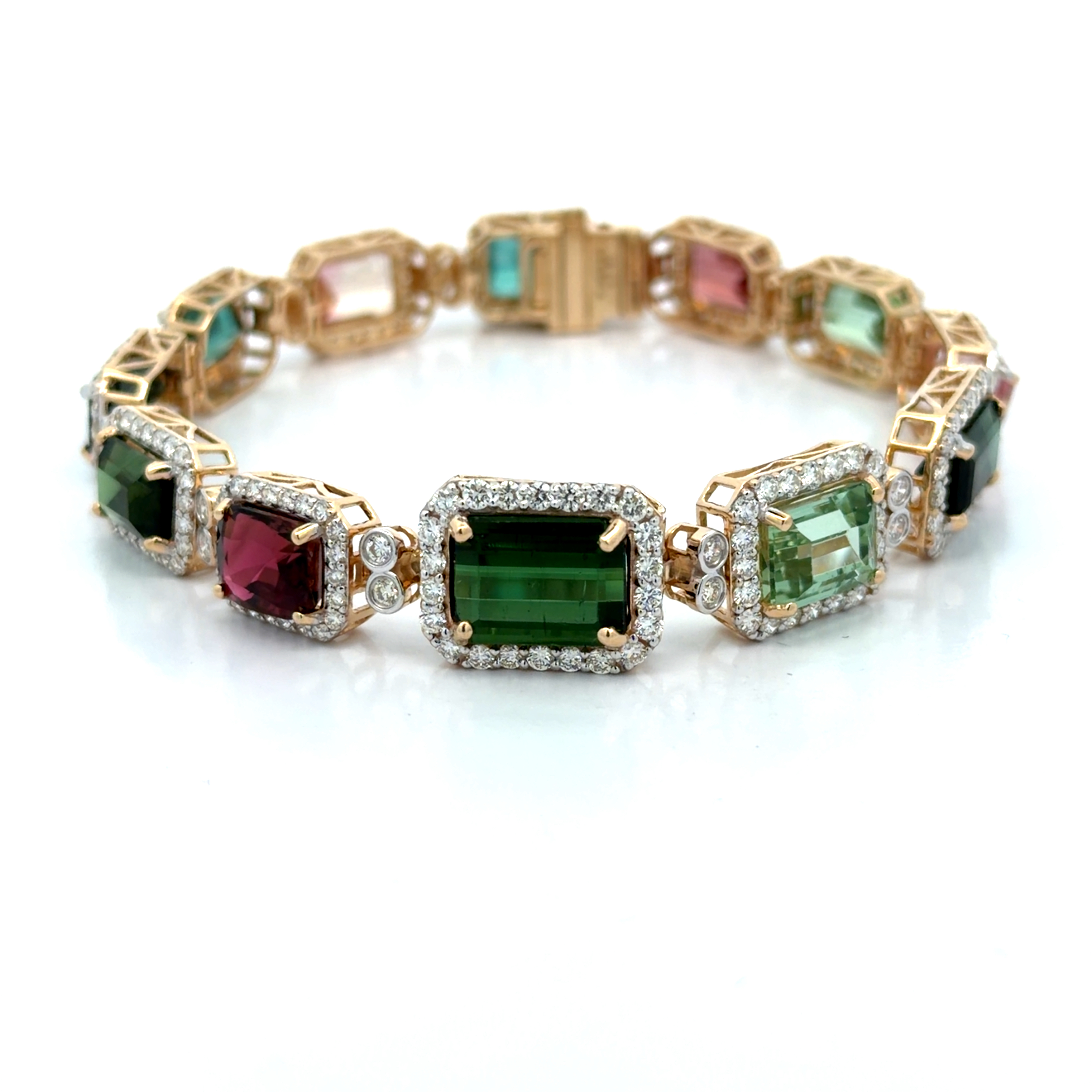 Natural Multicolor Tourmaline & Diamond Bracelet by Oscar Friedman