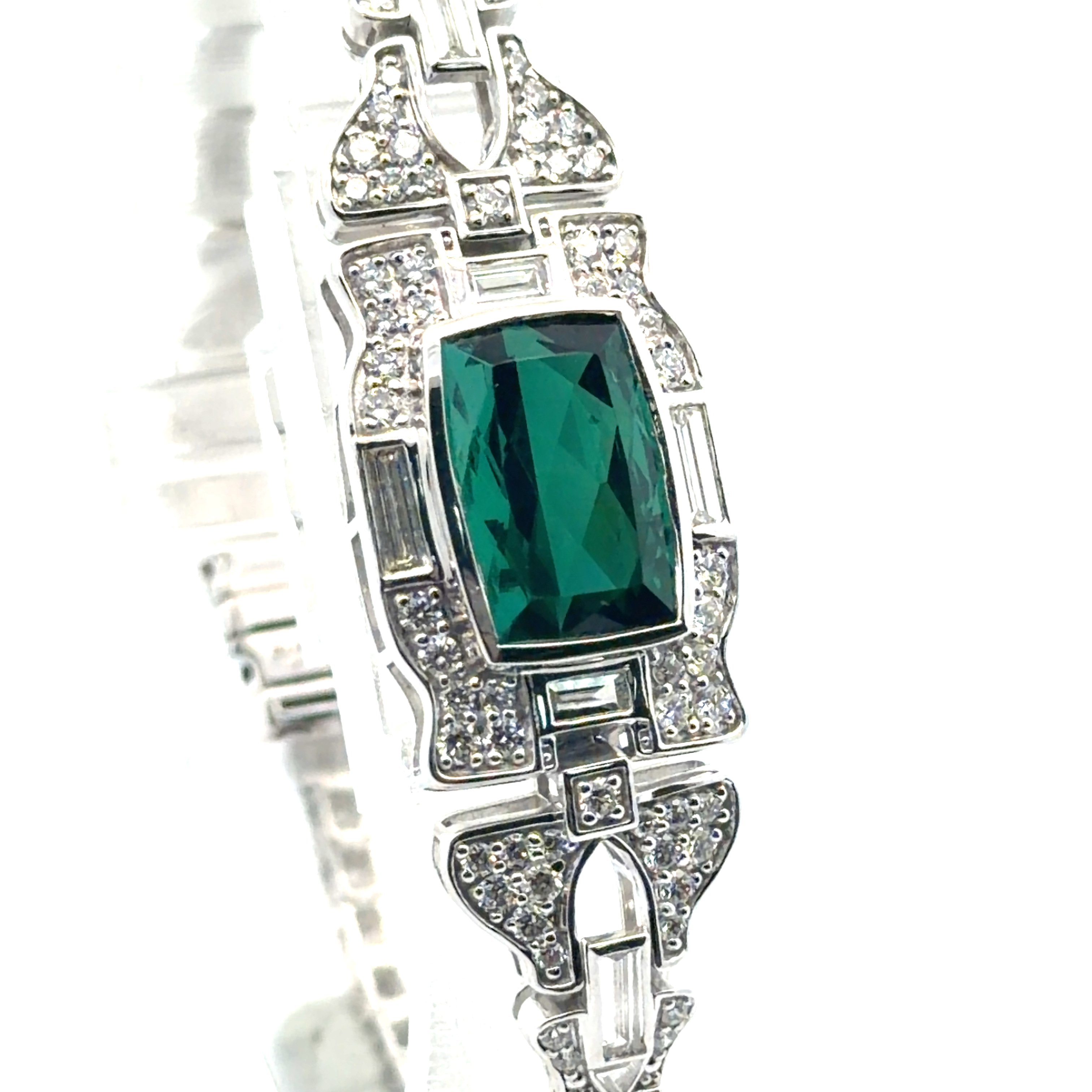 Fine Art Deco Style Natural Indicolite Tourmaline and Diamond Bracelet