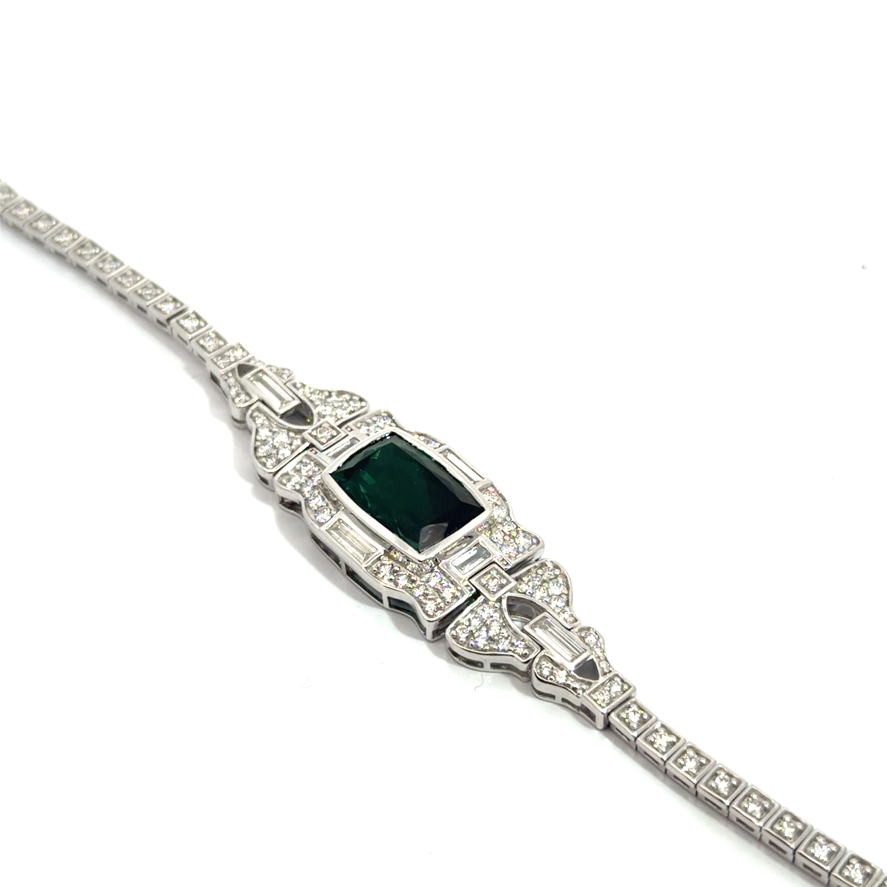 Fine Art Deco Style Natural Indicolite Tourmaline and Diamond Bracelet