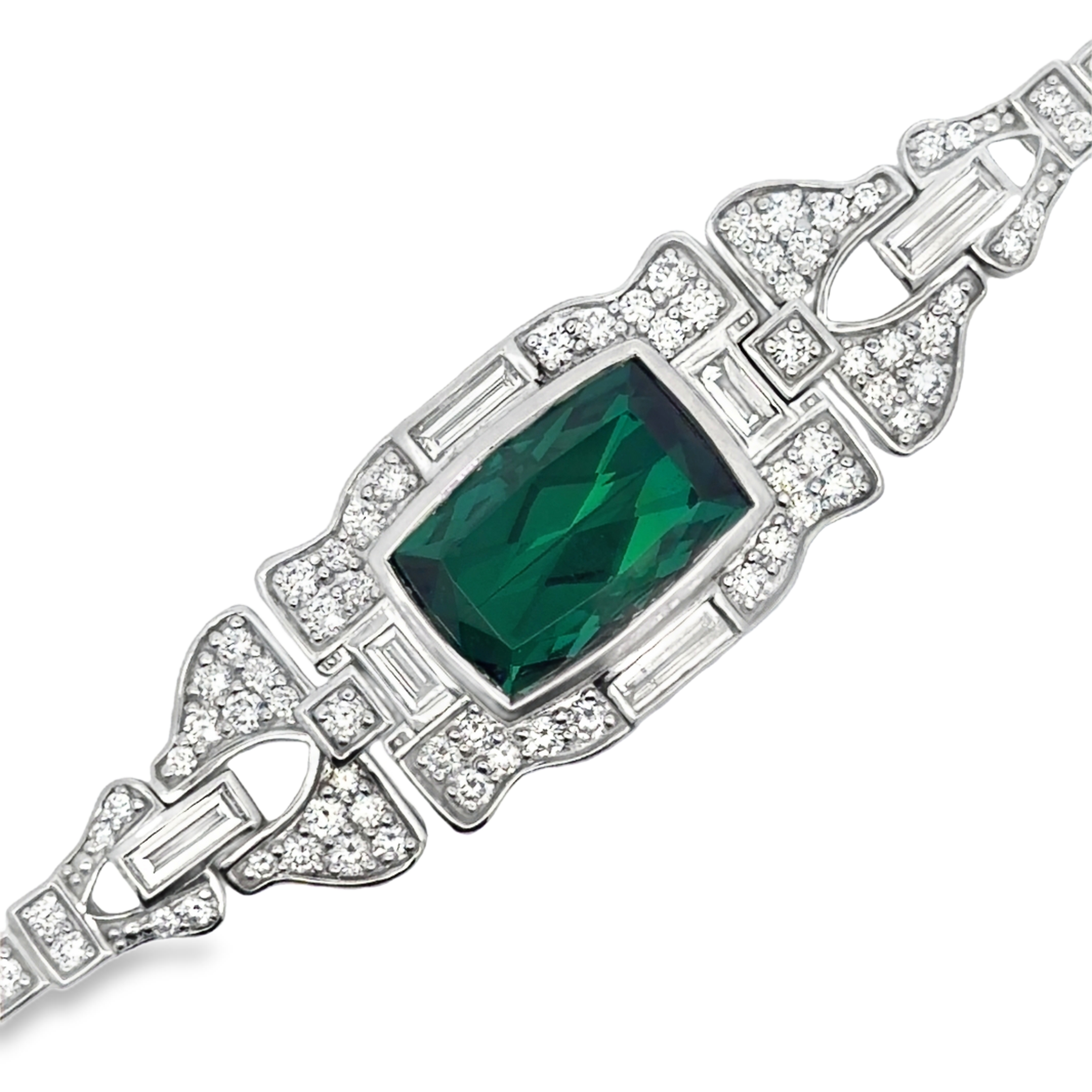 Fine Art Deco Style Natural Indicolite Tourmaline and Diamond Bracelet