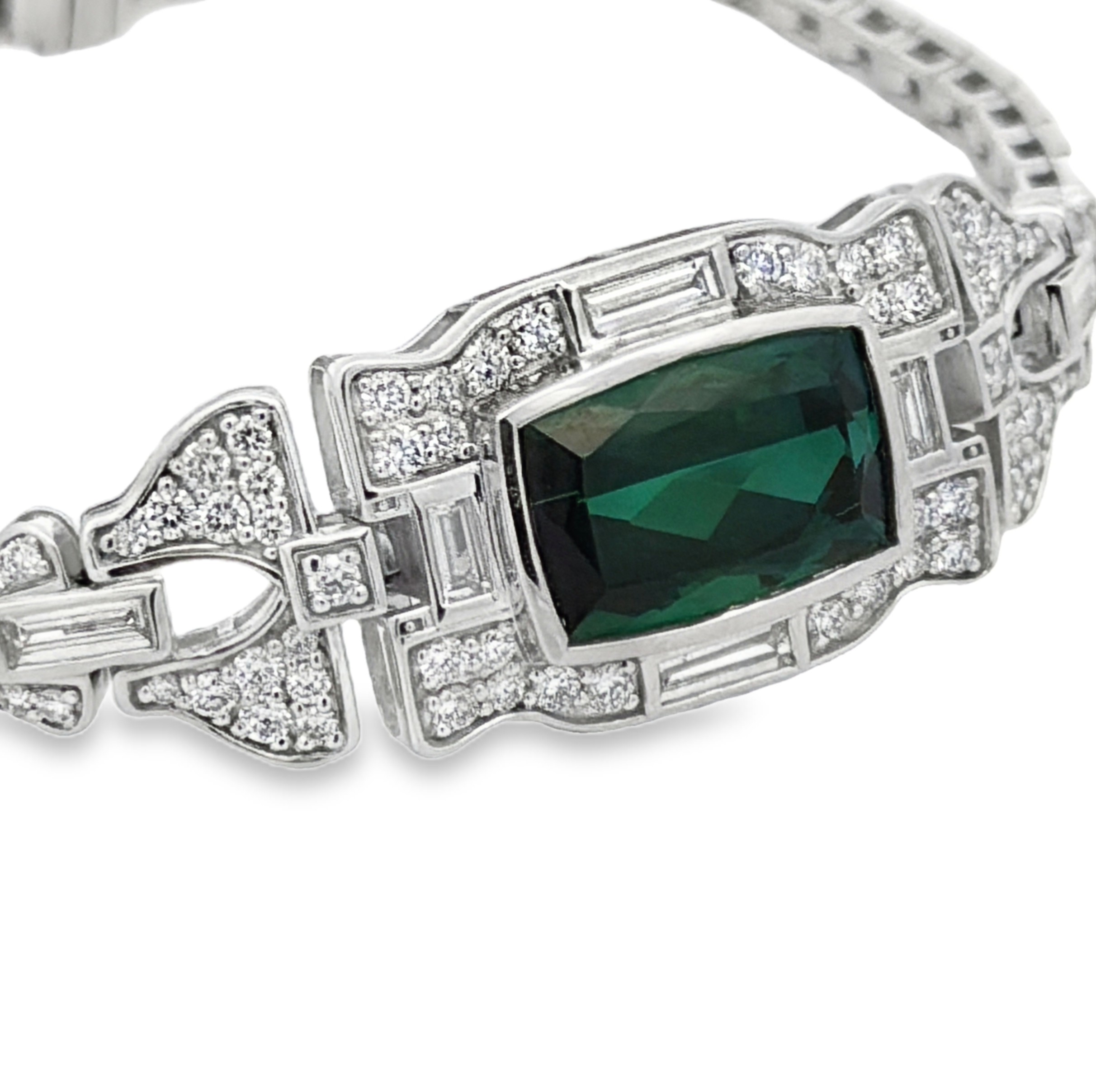 Fine Art Deco Style Natural Indicolite Tourmaline and Diamond Bracelet