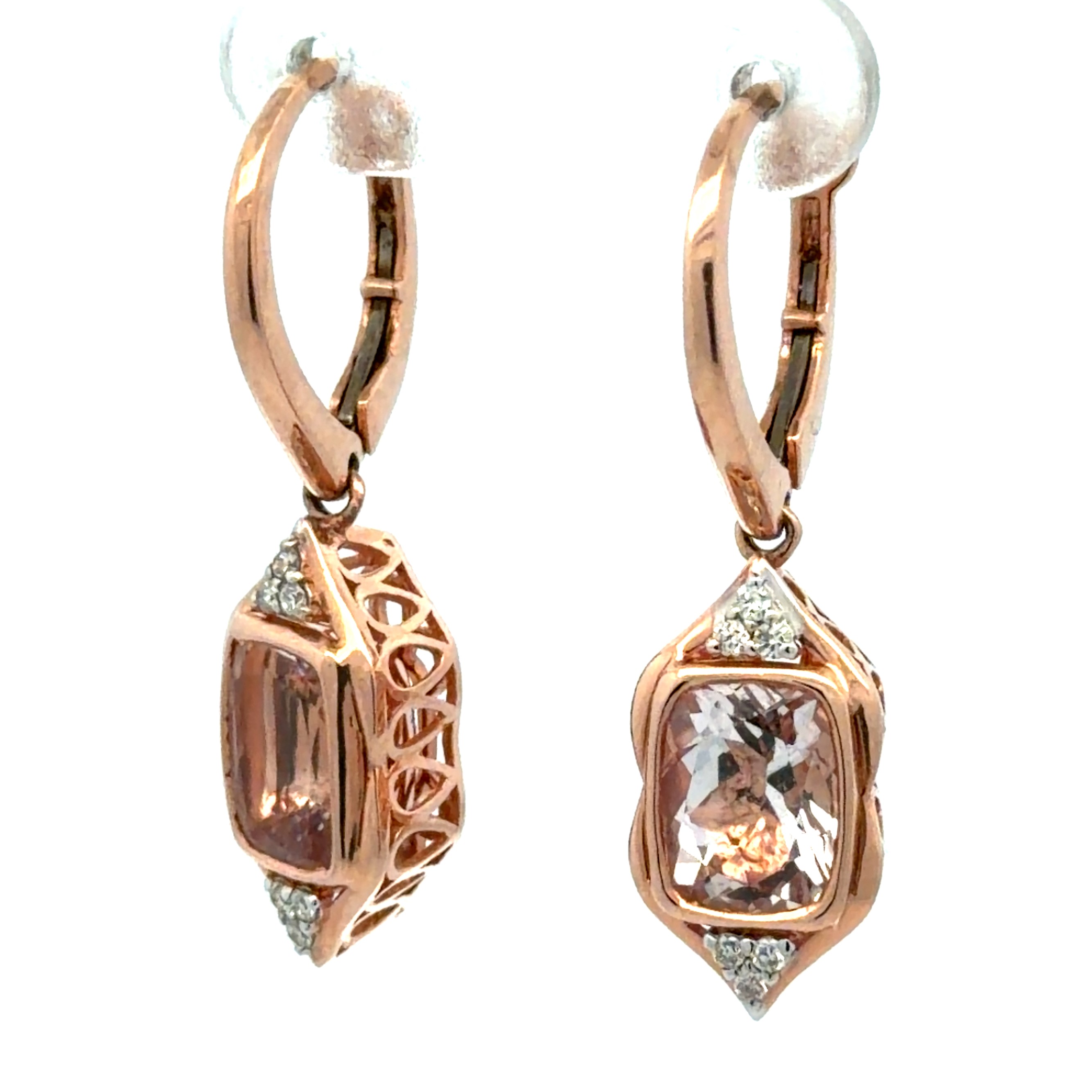 Natural Morganite & Diamond Drop Earrings by Oscar Friedman