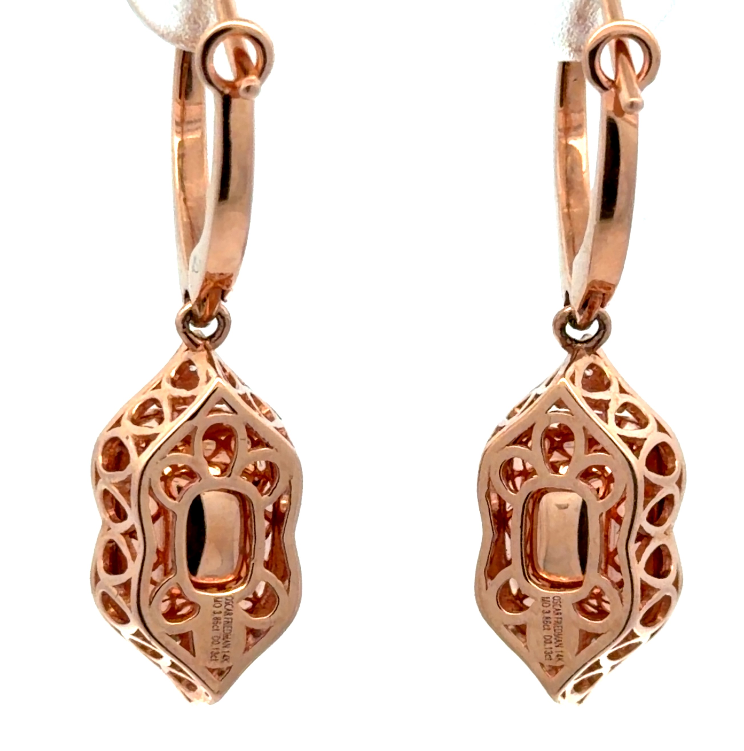 Natural Morganite & Diamond Drop Earrings by Oscar Friedman