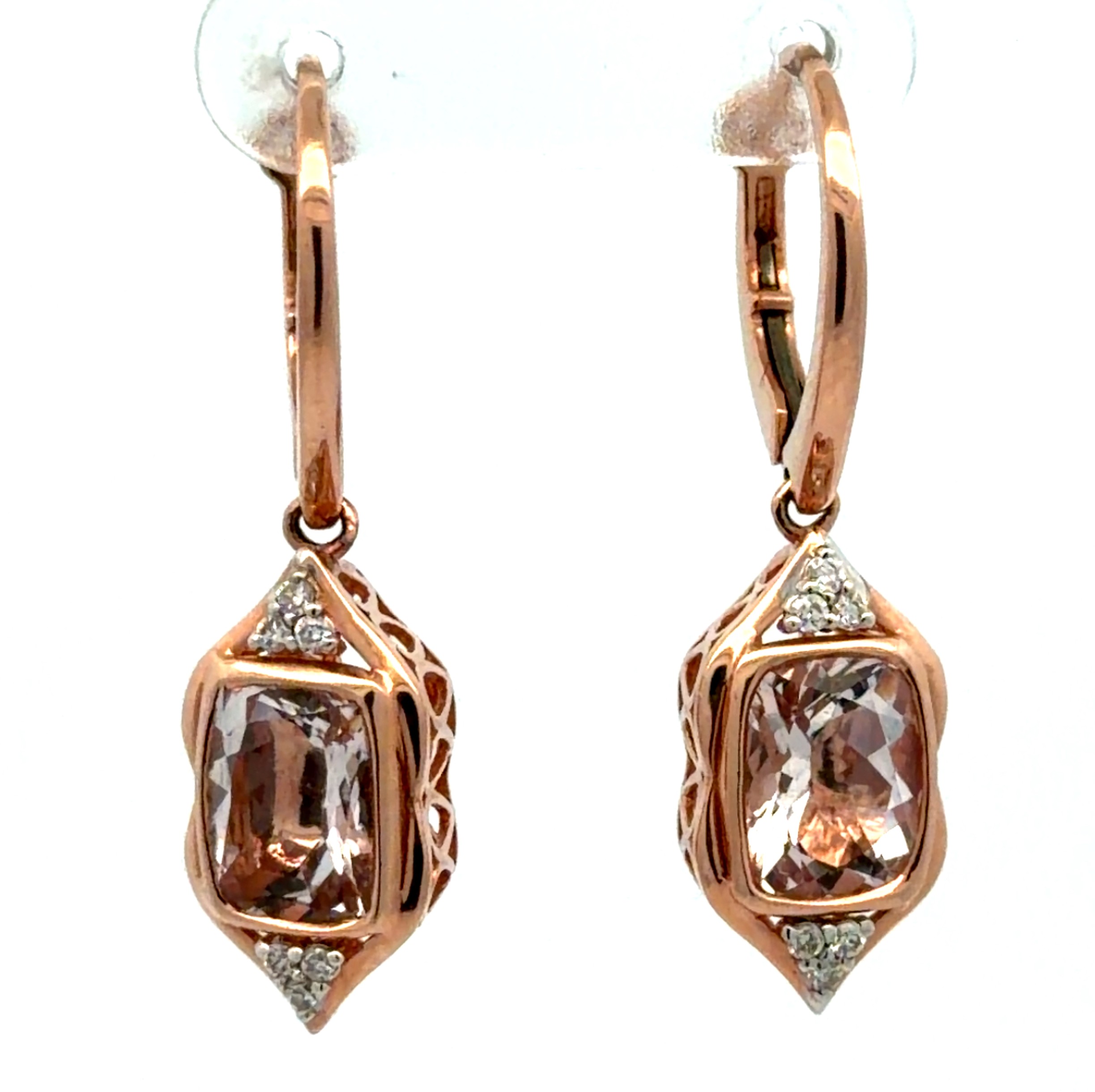 Natural Morganite & Diamond Drop Earrings by Oscar Friedman