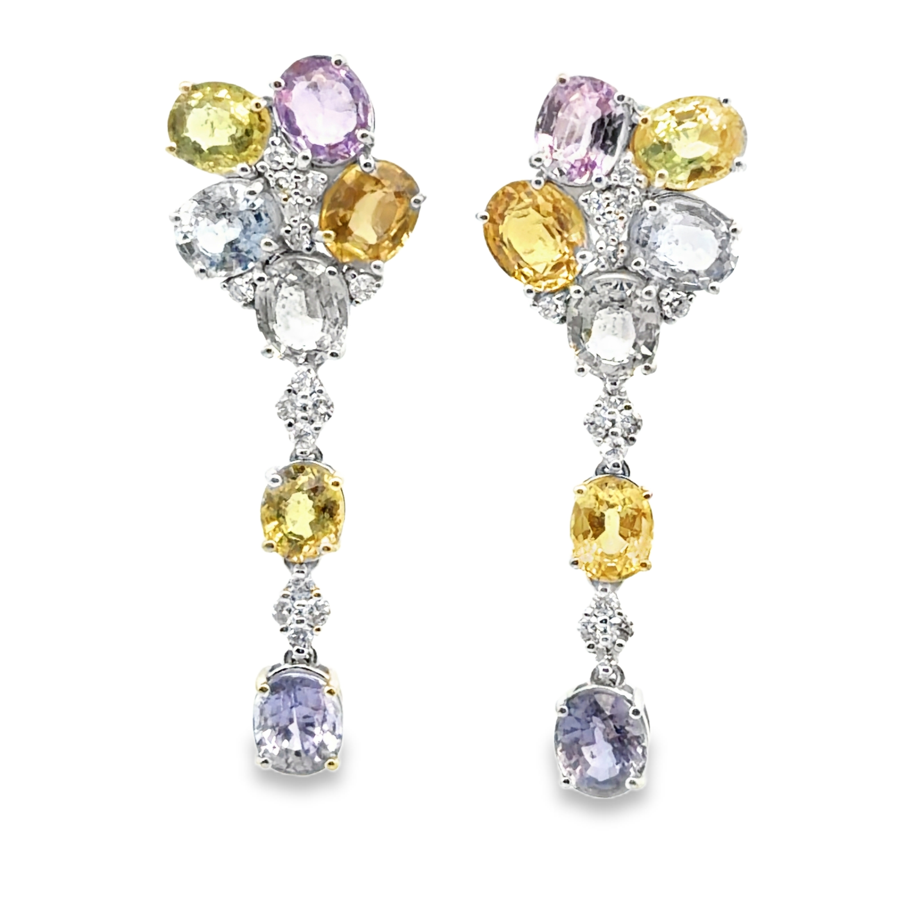 GIA Certified No Heat Multi Color Sapphire & Diamond Earrings