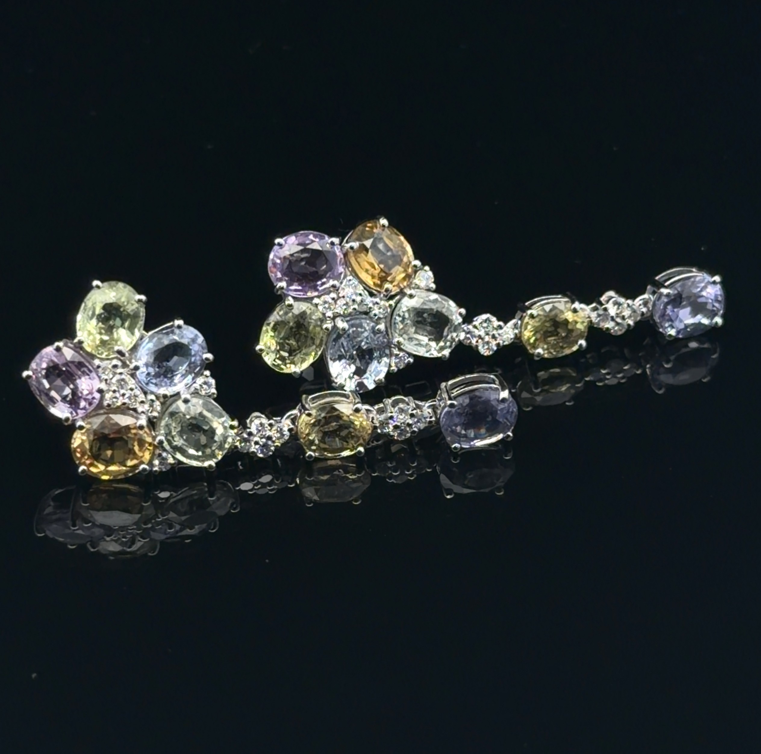 GIA Certified No Heat Multi Color Sapphire & Diamond Earrings
