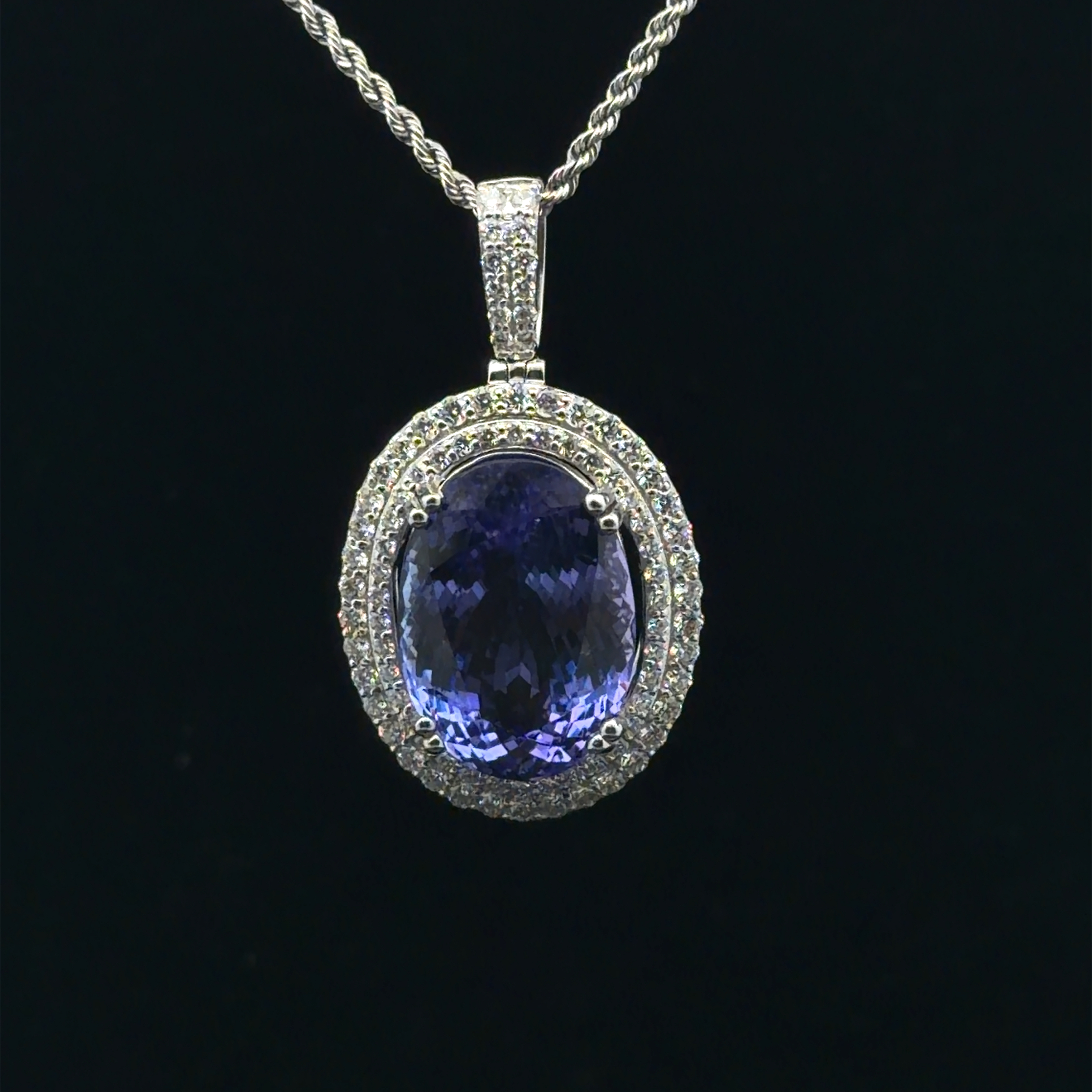 GIA Certified Oval Tanzanite (AAA+) & Natural Diamond Pendant on Chain