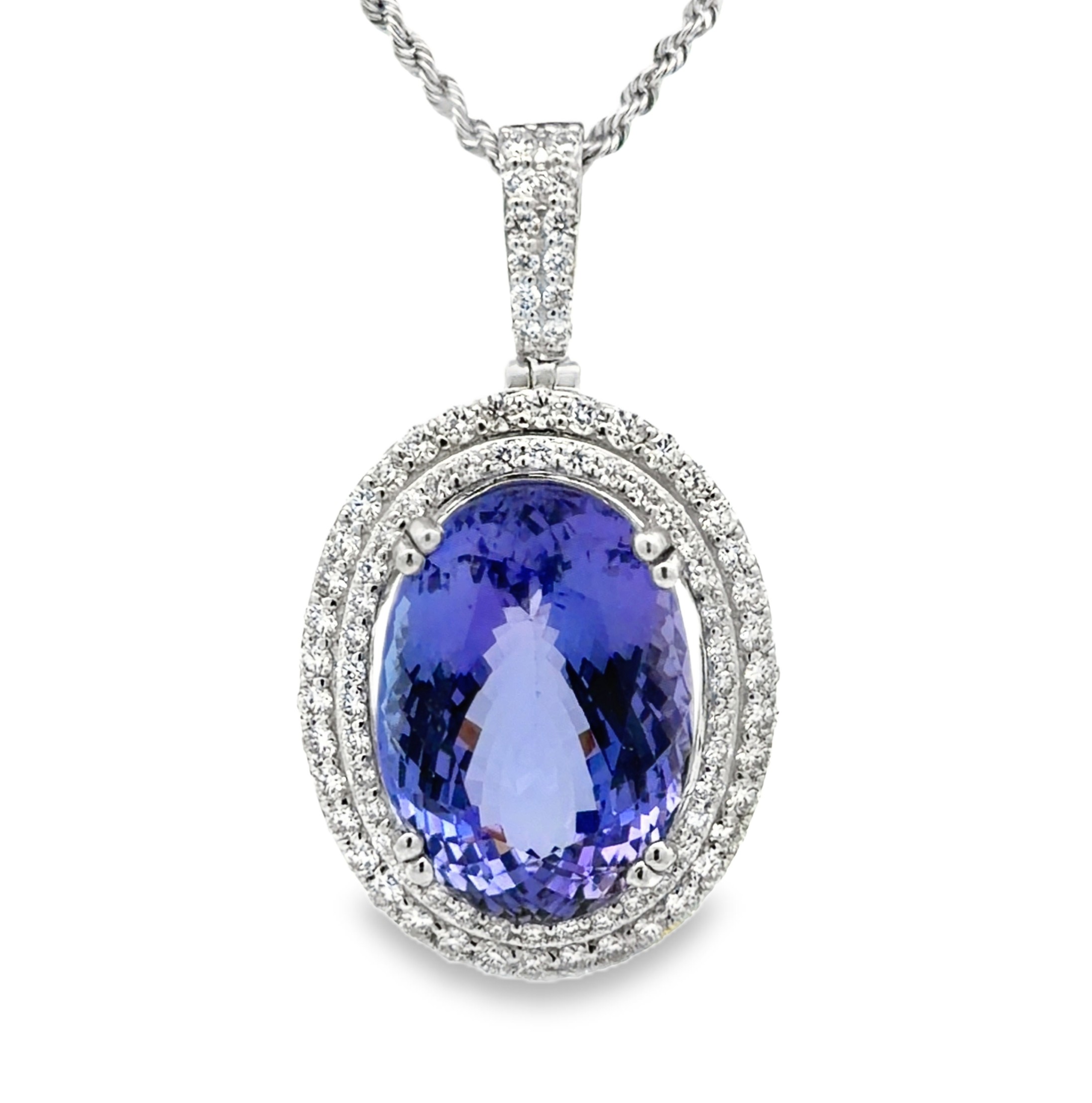 GIA Certified Oval Tanzanite (AAA+) & Natural Diamond Pendant on Chain