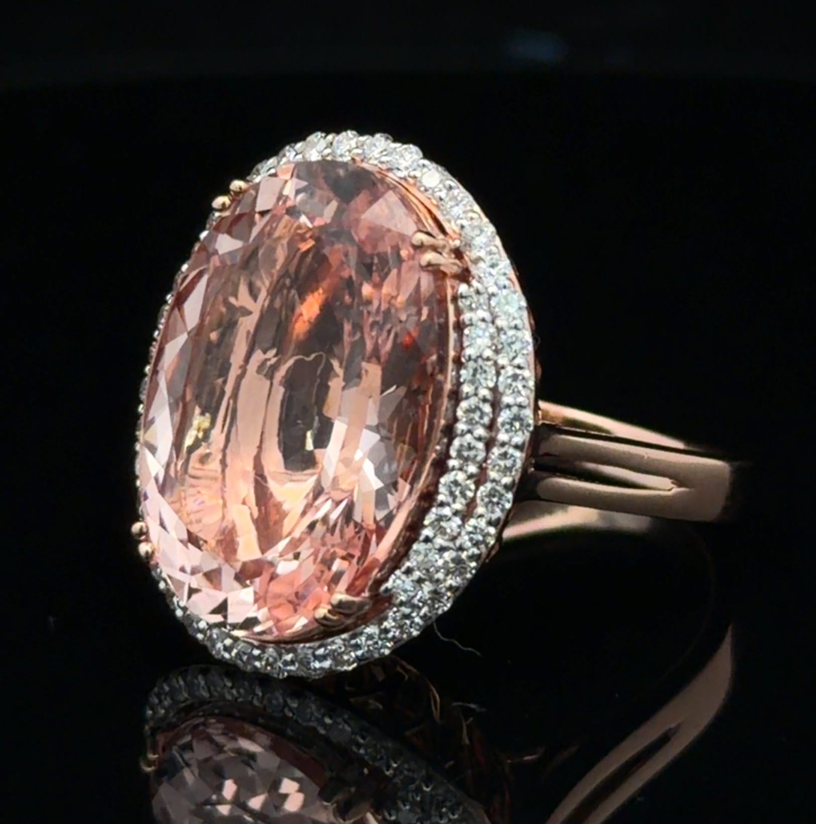 14.29 Carat Natural Morganite & Diamond Cocktail Ring