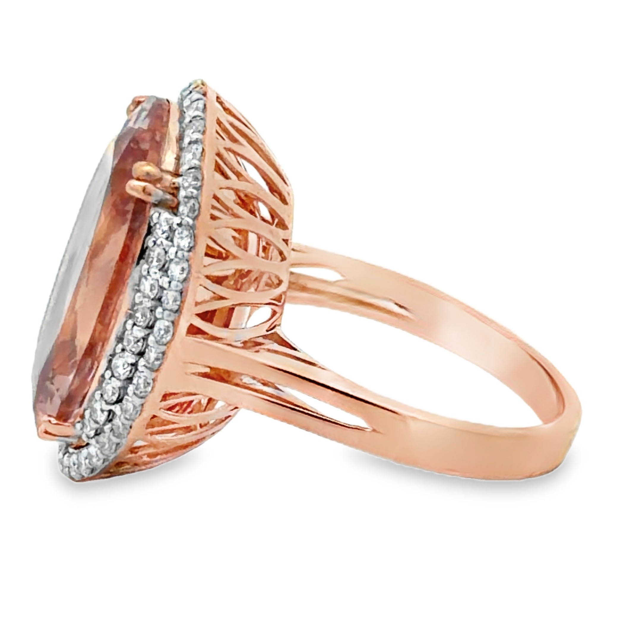 14.29 Carat Natural Morganite & Diamond Cocktail Ring