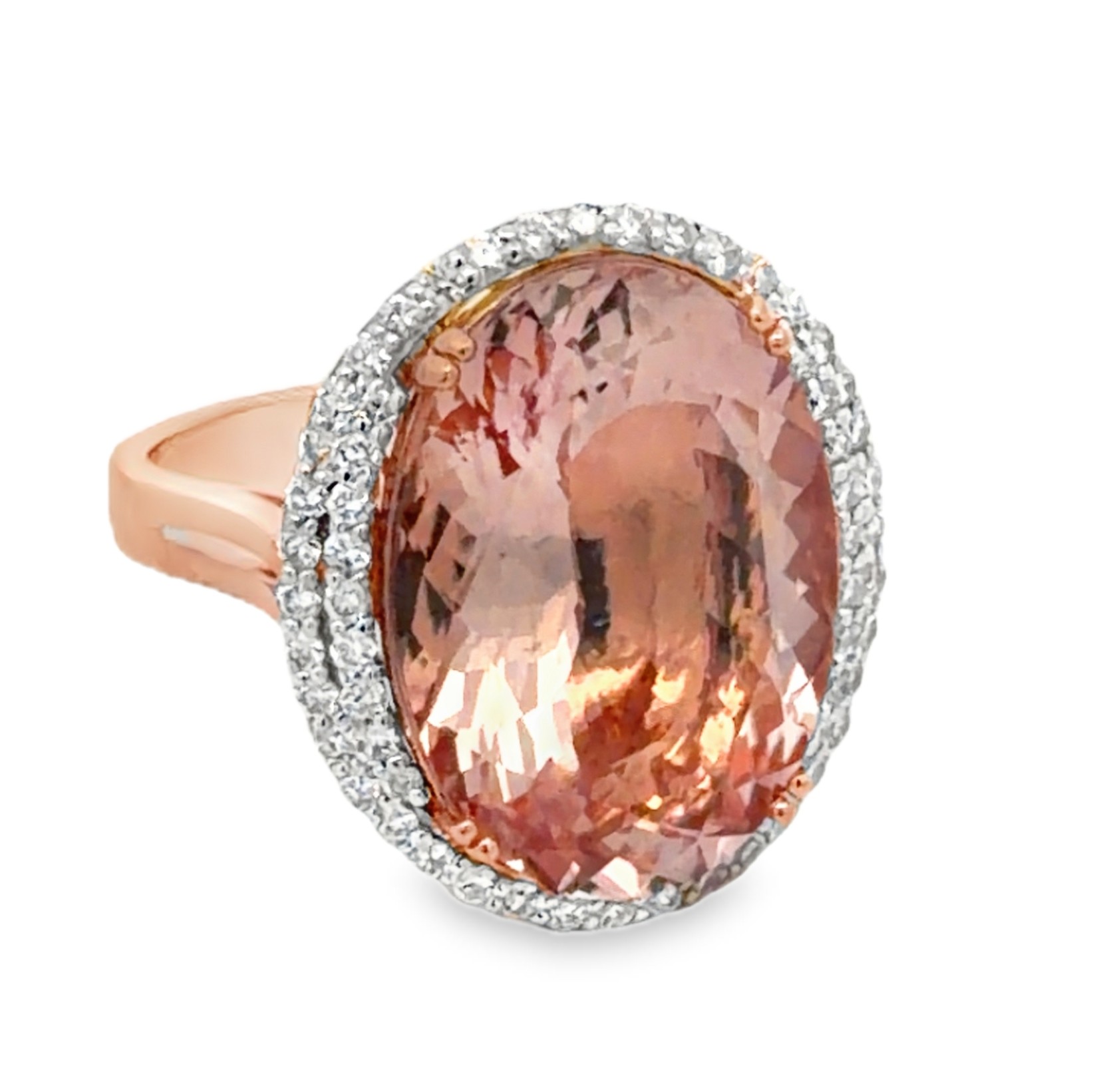 14.29 Carat Natural Morganite & Diamond Cocktail Ring
