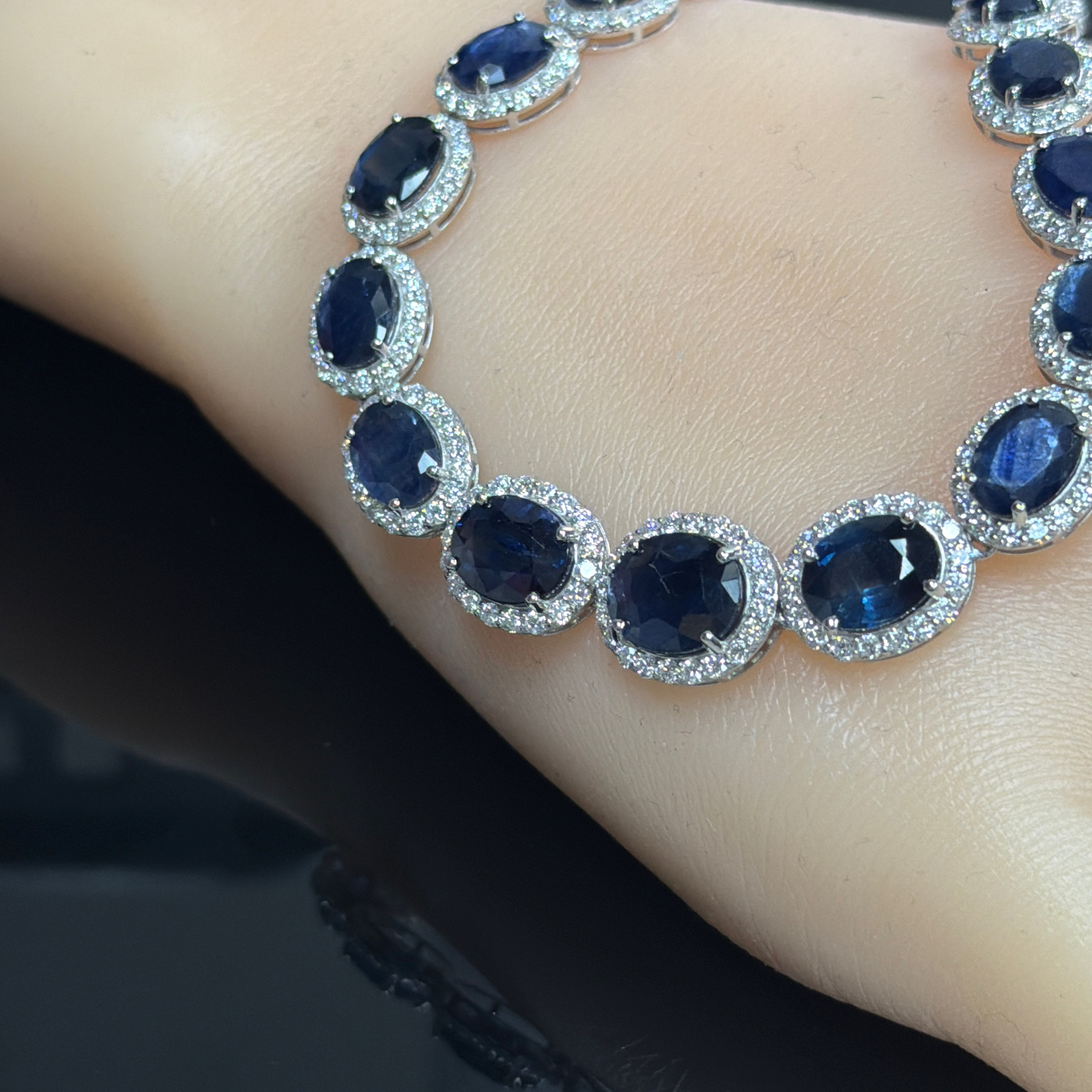 Oscar Friedman Blue Sapphire & Natural Diamond Eternity Link Necklace