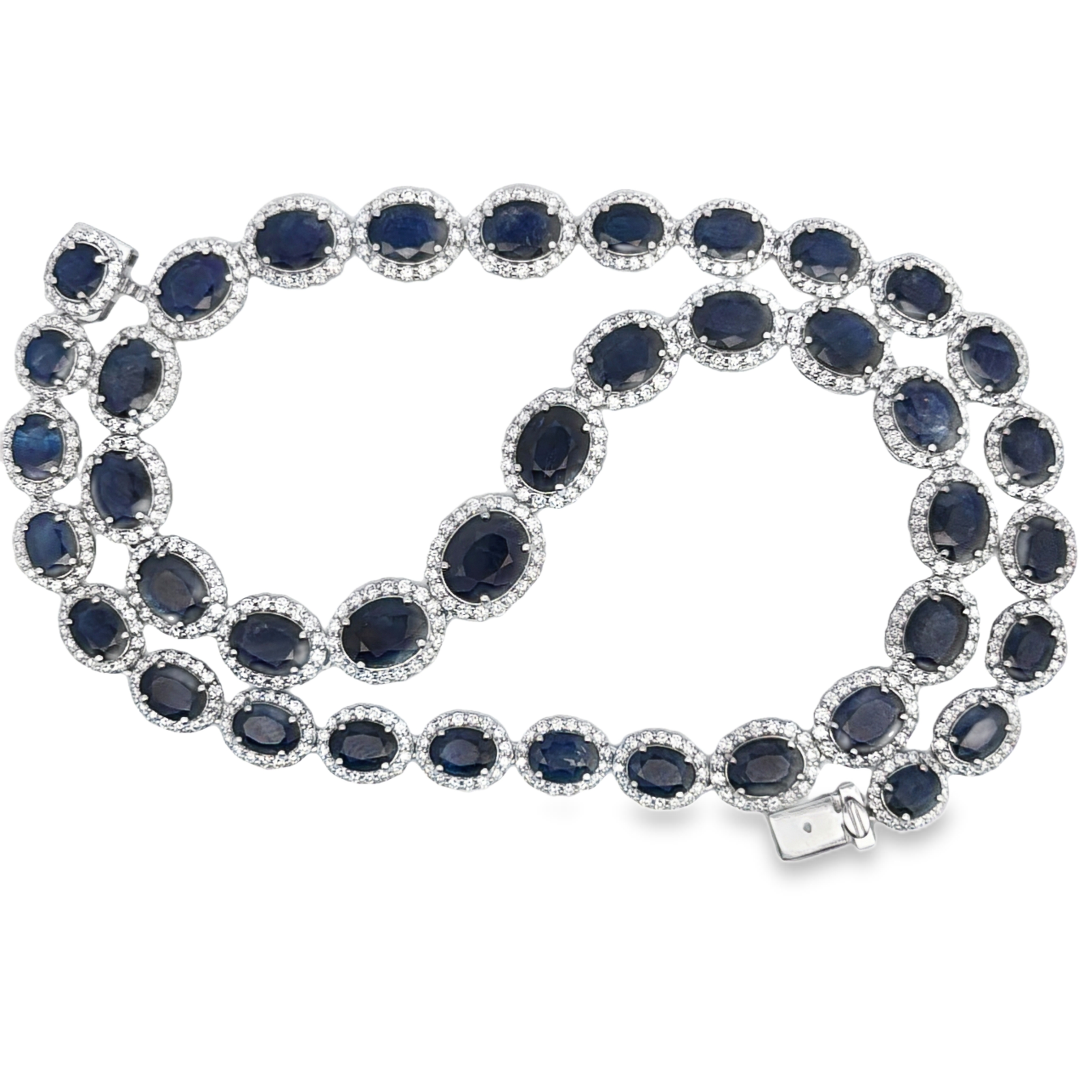 Oscar Friedman Blue Sapphire & Natural Diamond Eternity Link Necklace