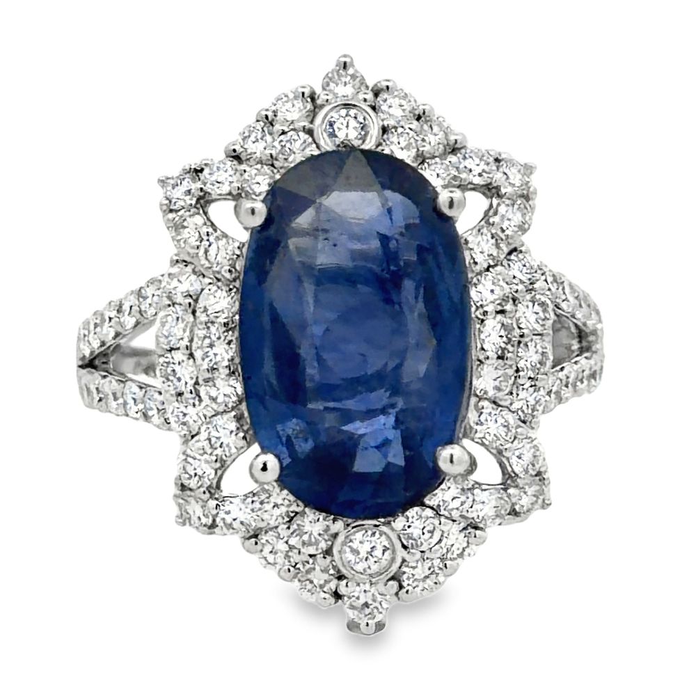GIA Certified Sapphire & Diamond Cocktail Ring in Platinum. E7863/30-EYMY 
A striking blue oval 