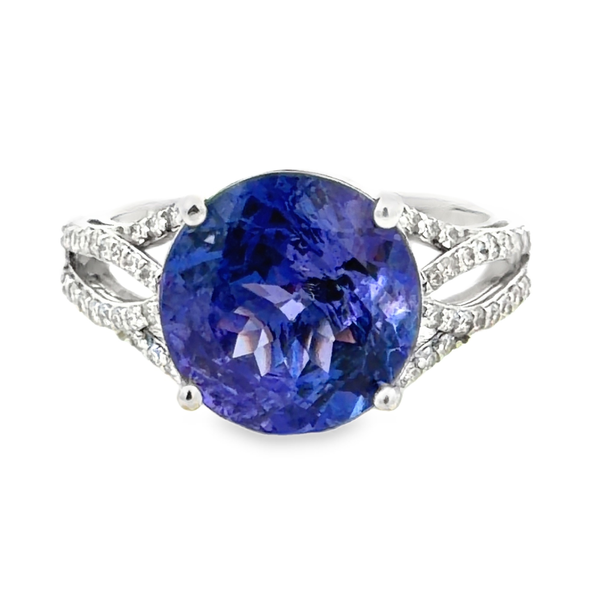 5.55 Carat Natural Tanzanite & Diamond Split-Shank Ring