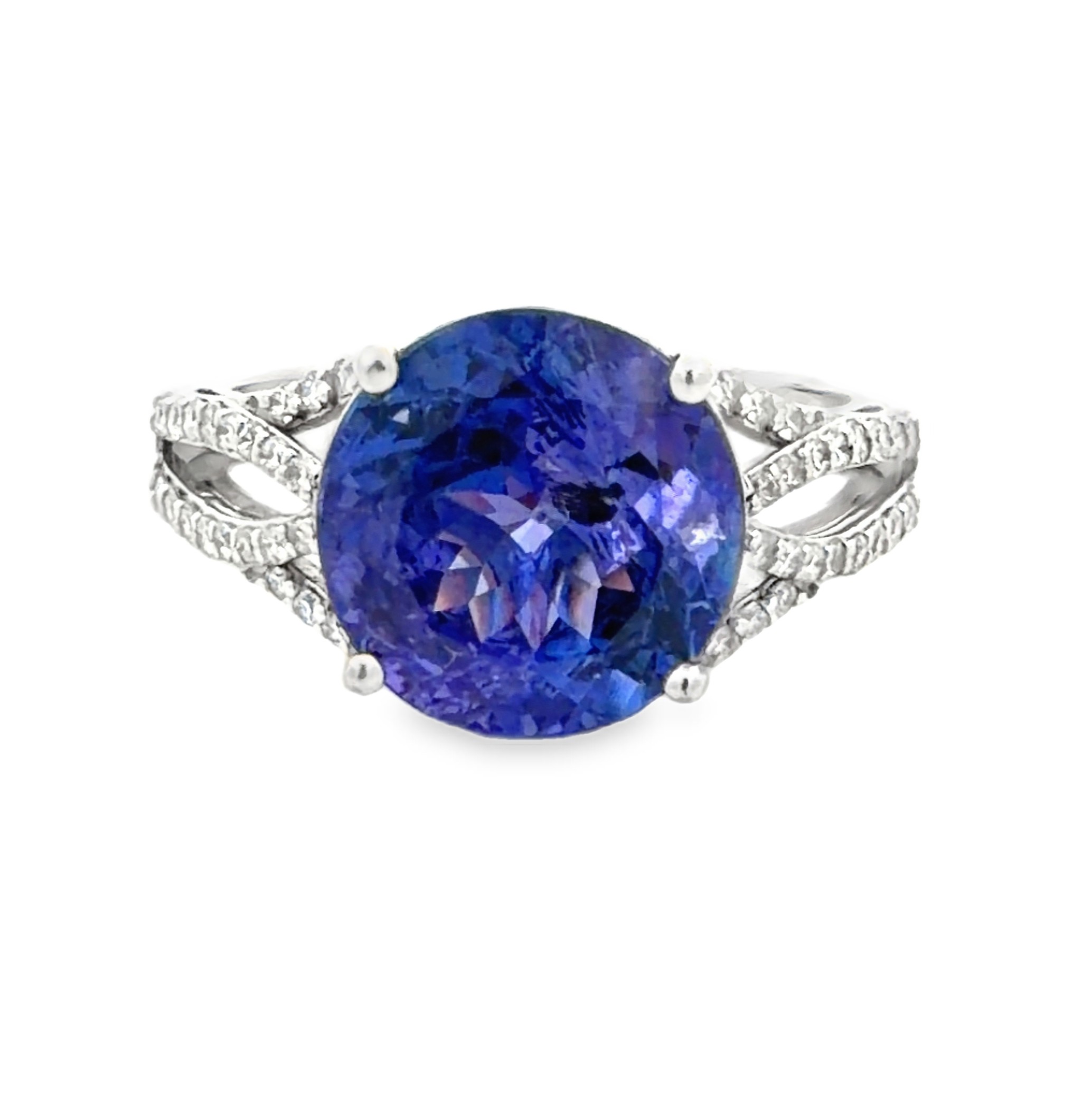 5.55 Carat Natural Tanzanite & Diamond Split-Shank Ring