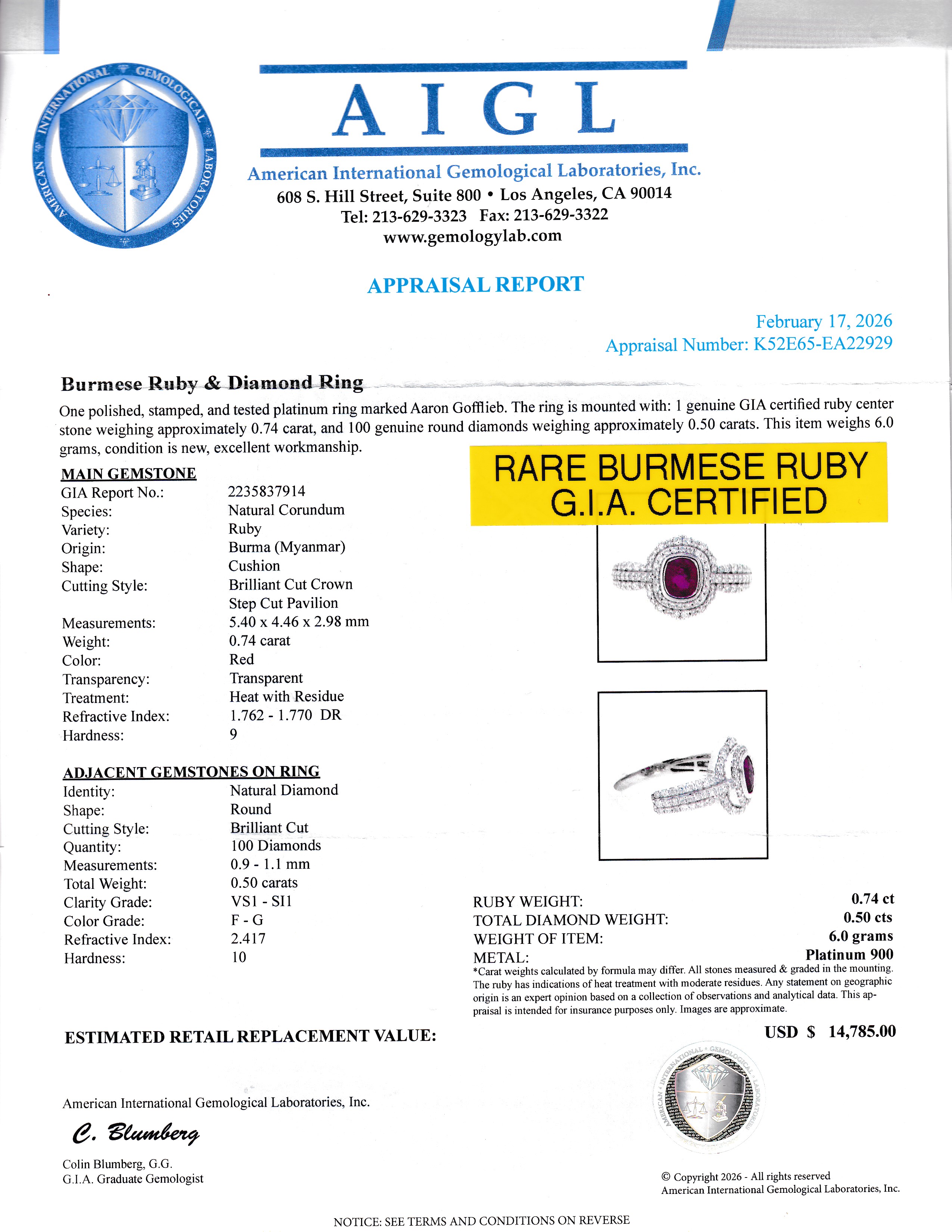 GIA Certified Burmese Ruby & Natural Diamond Cocktail Ring