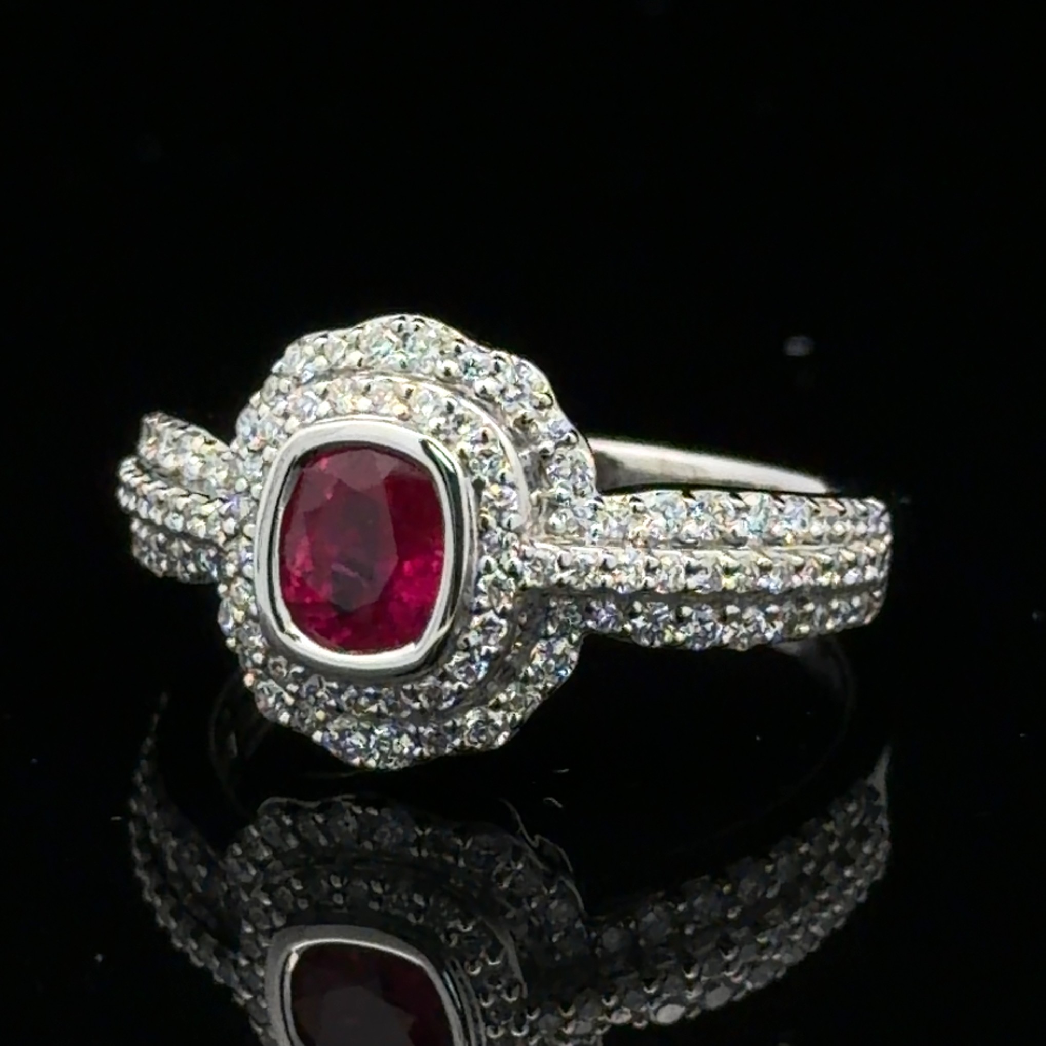 GIA Certified Burmese Ruby & Natural Diamond Cocktail Ring