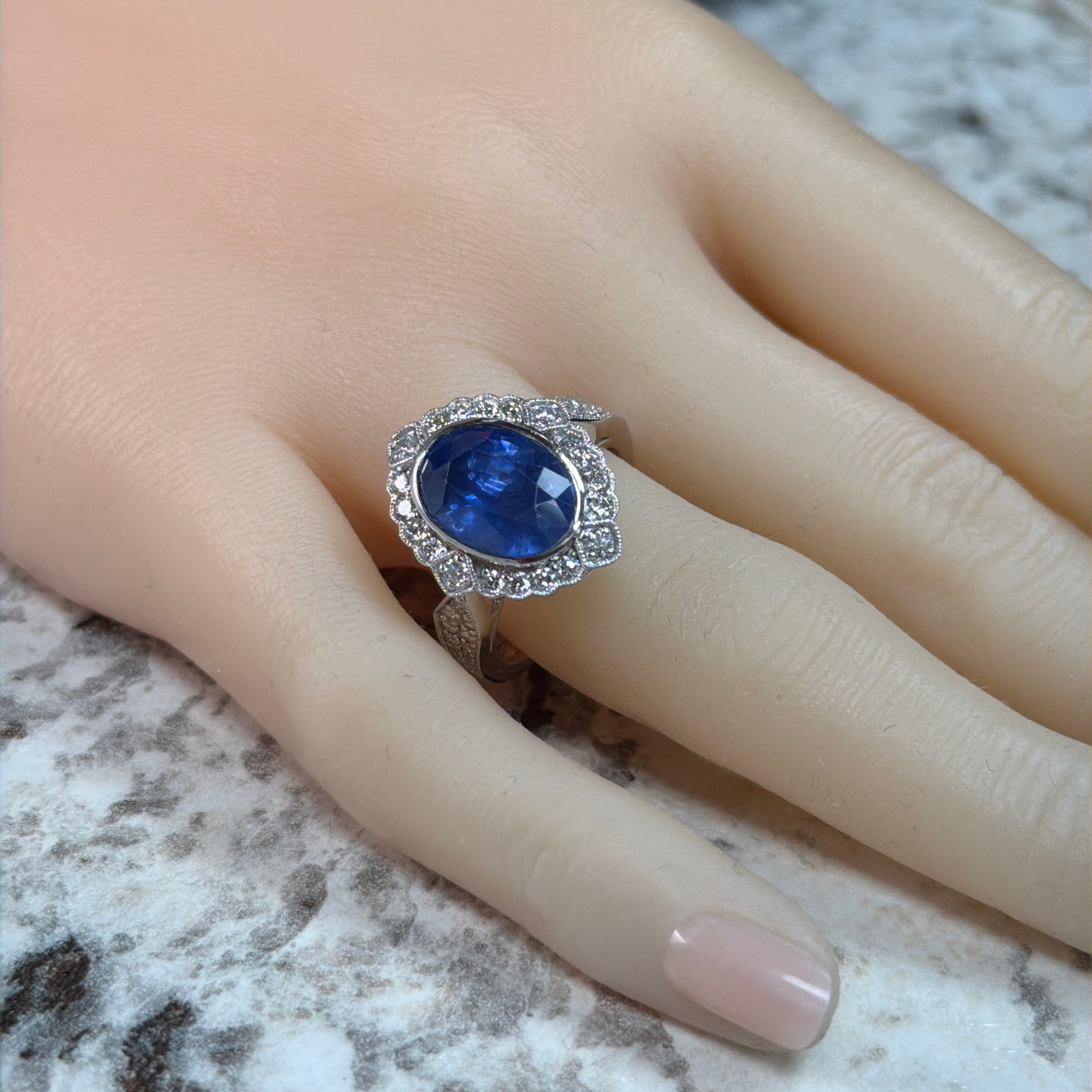 GIA Certified Ceylon Sapphire & Natural Diamond Cocktail Ring by Oscar Friedman