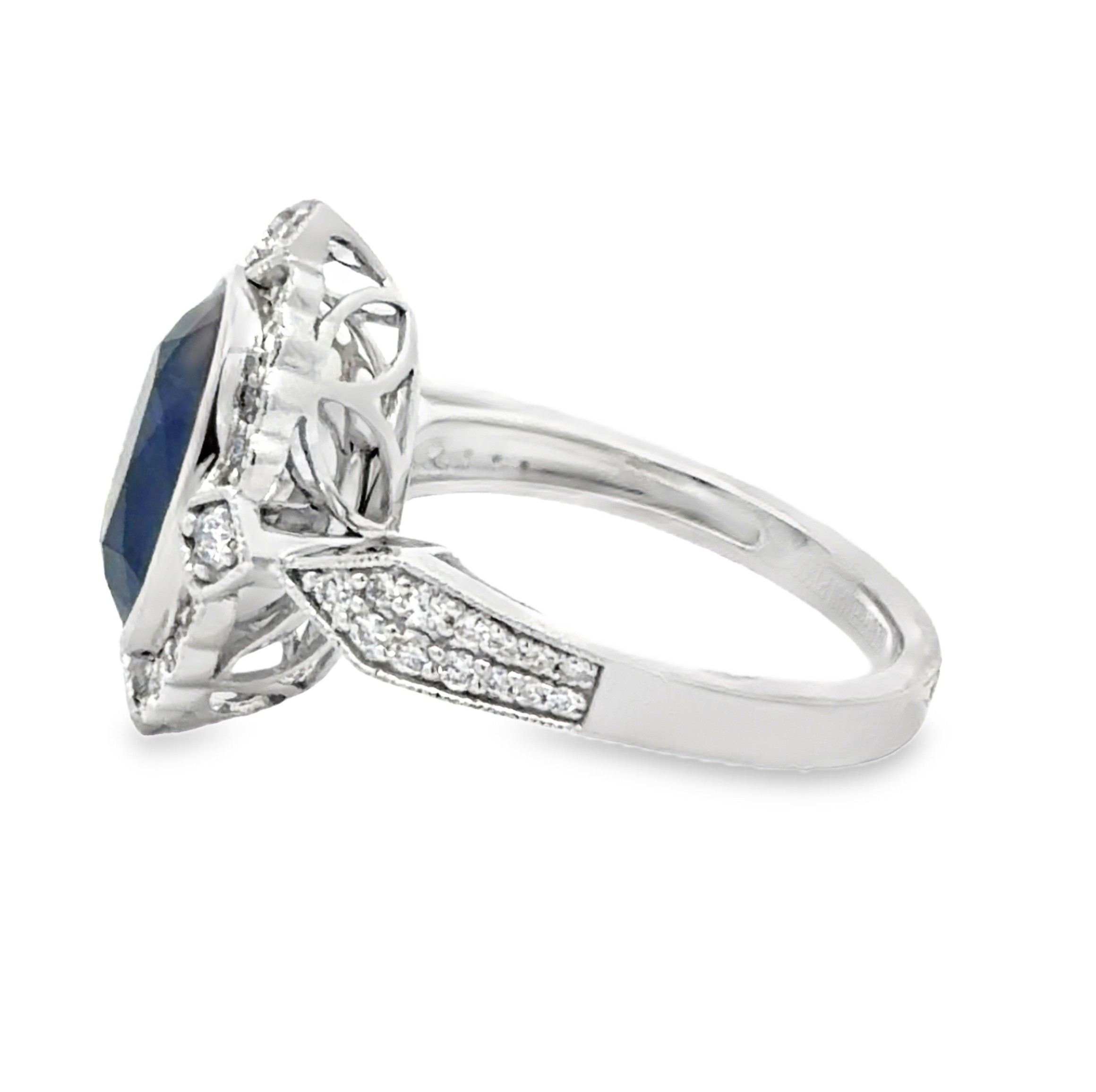 GIA Certified Ceylon Sapphire & Natural Diamond Cocktail Ring by Oscar Friedman