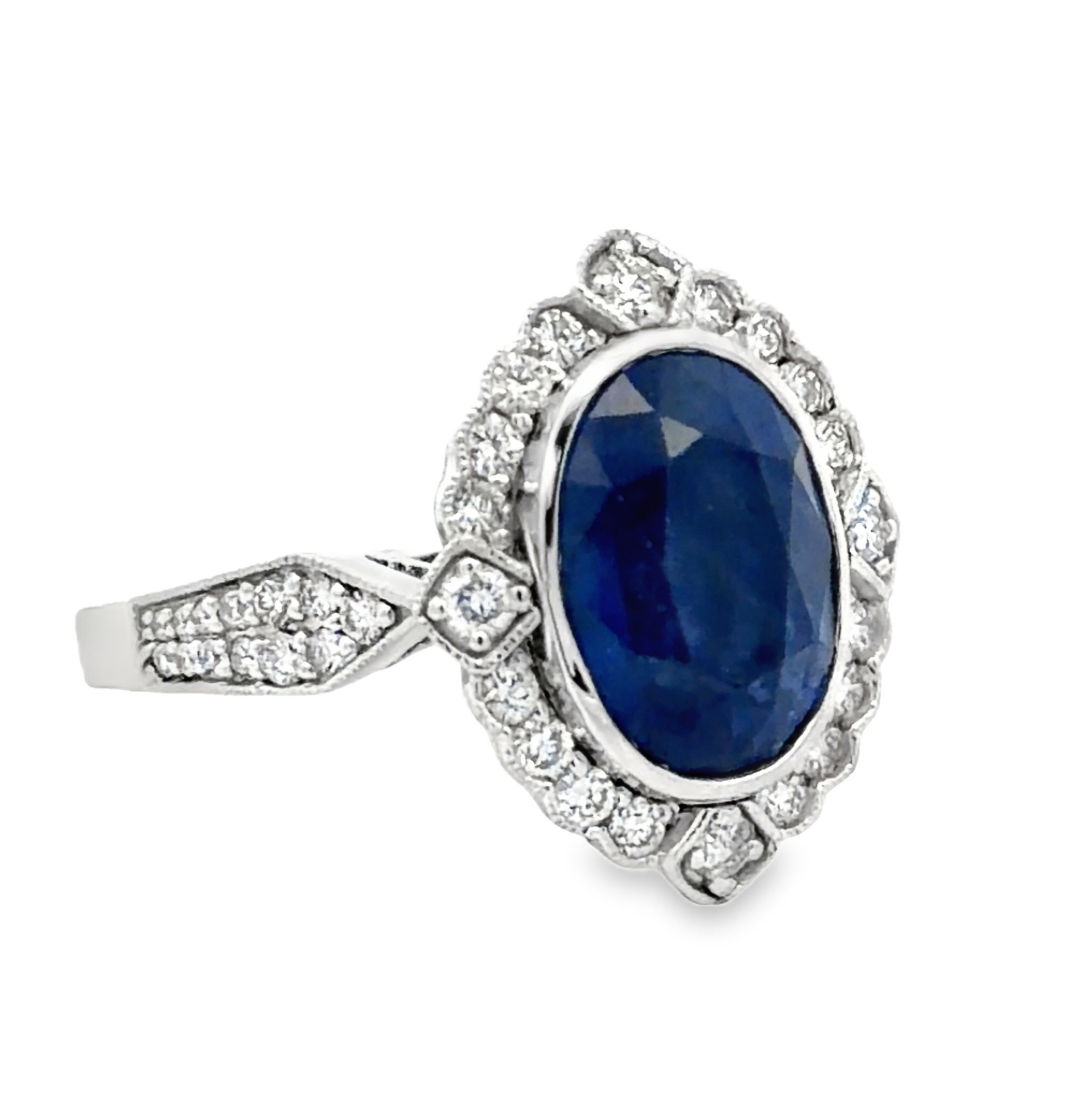 GIA Certified Ceylon Sapphire & Natural Diamond Cocktail Ring by Oscar Friedman