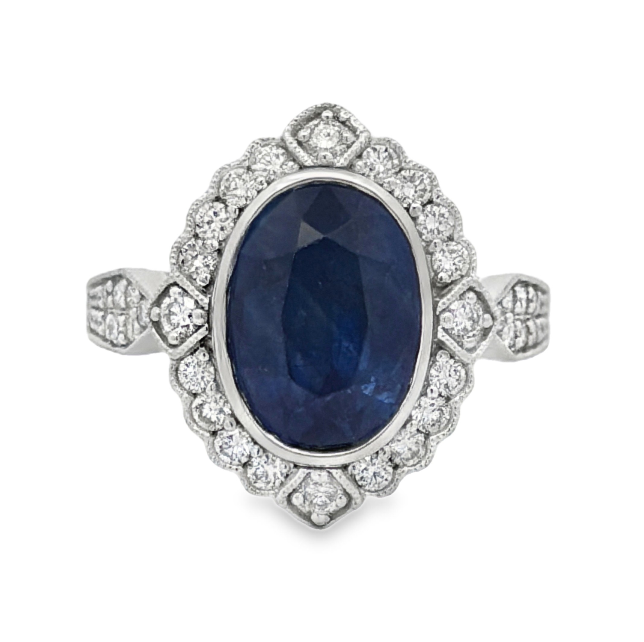 GIA Certified Ceylon Sapphire & Natural Diamond Cocktail Ring by Oscar Friedman
