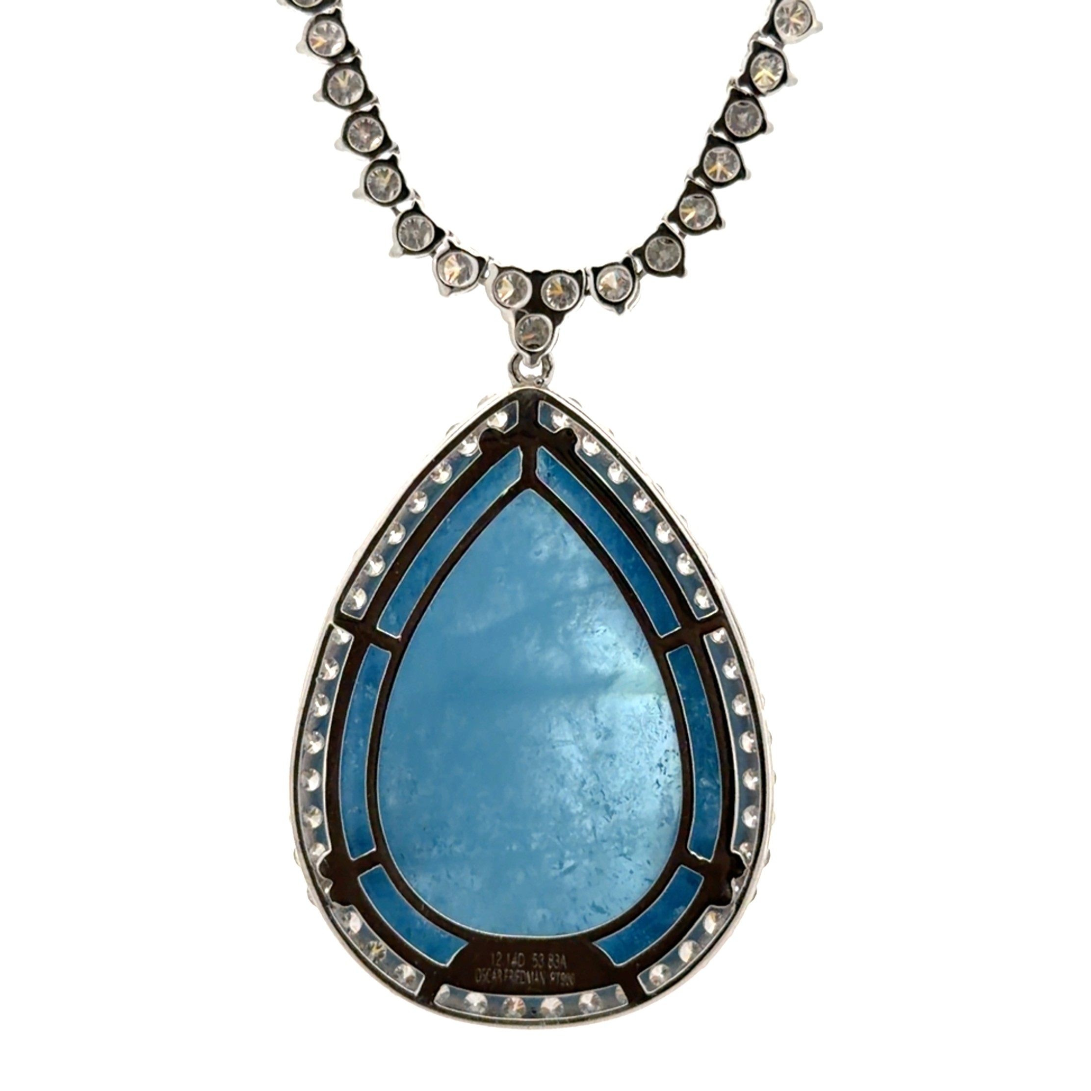 GIA Certified Aquamarine & Natural Diamond Tennis Necklace by Oscar Friedman