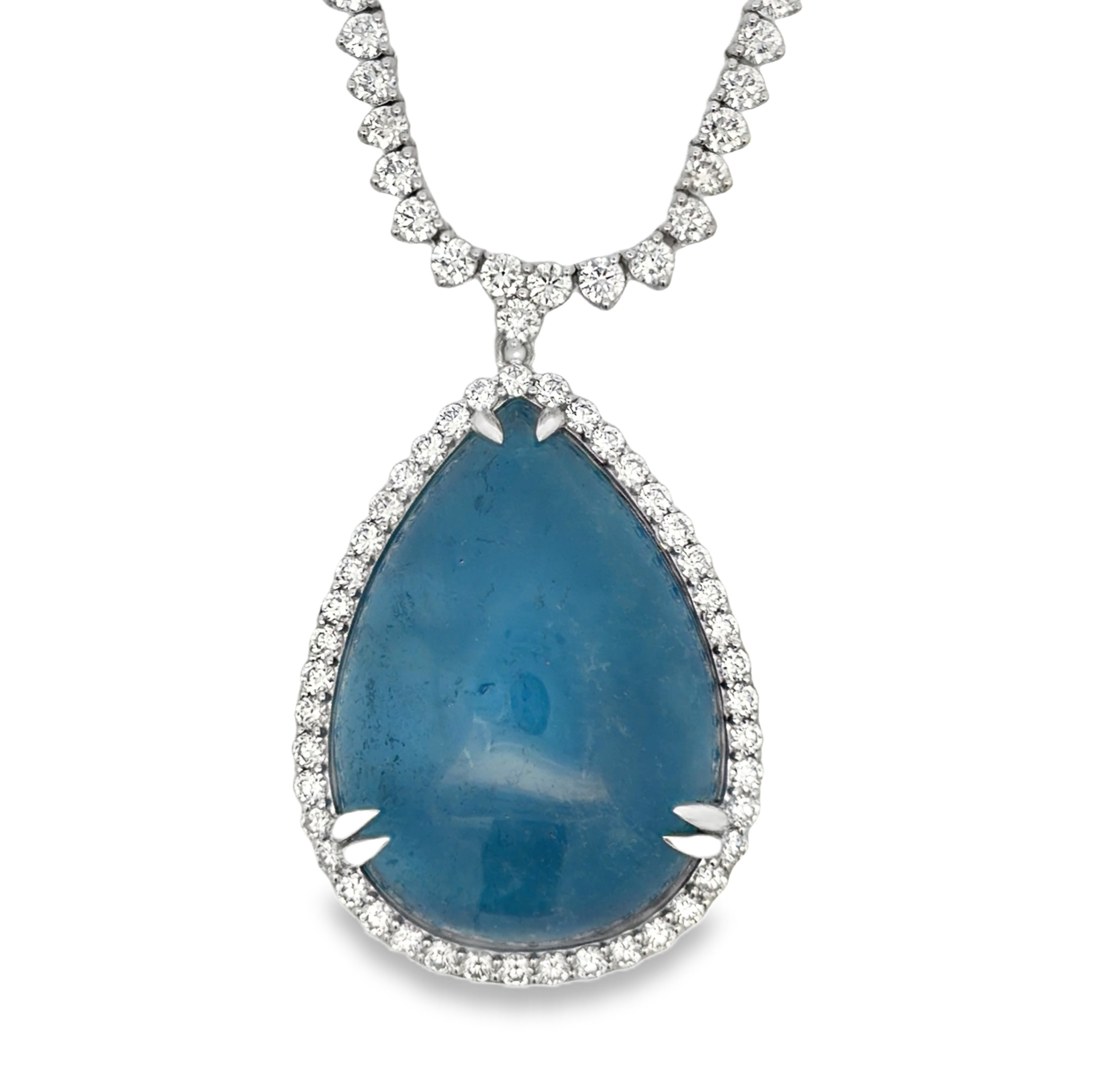 GIA Certified Aquamarine & Natural Diamond Tennis Necklace by Oscar Friedman
