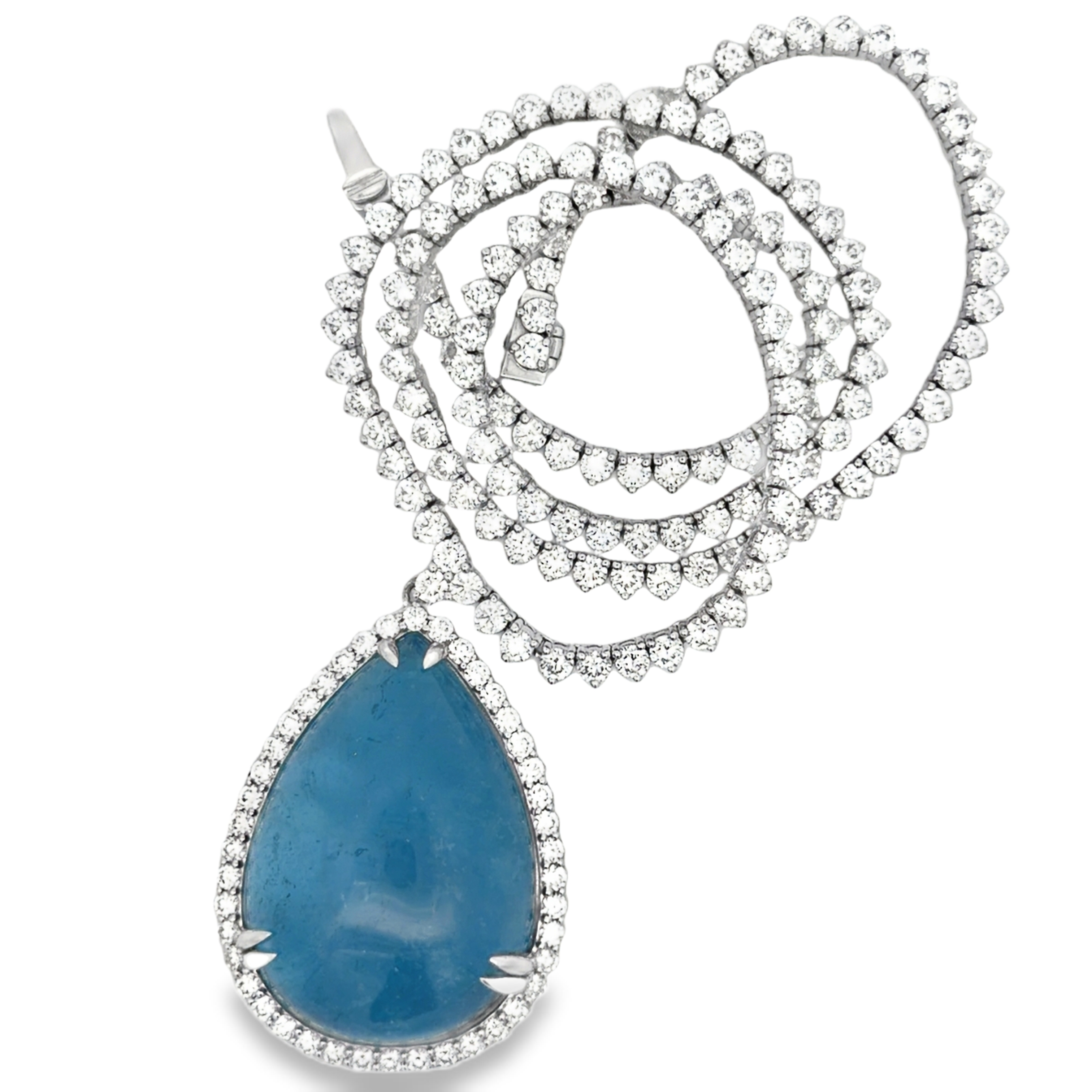 GIA Certified Aquamarine & Natural Diamond Tennis Necklace by Oscar Friedman