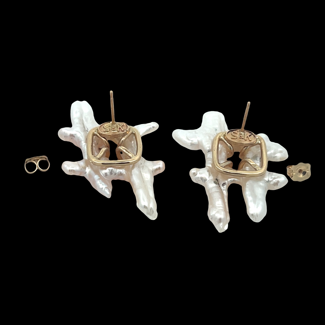 S&K Organic Keshi Pearl "Hashtag" Post Earrings