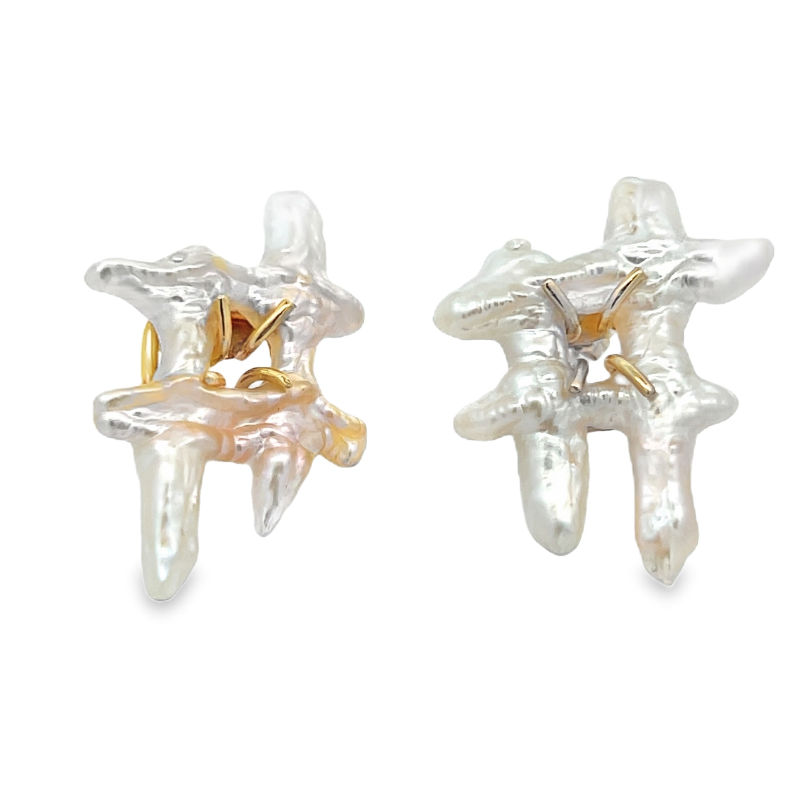 S&K Organic Keshi Pearl "Hashtag" Post Earrings