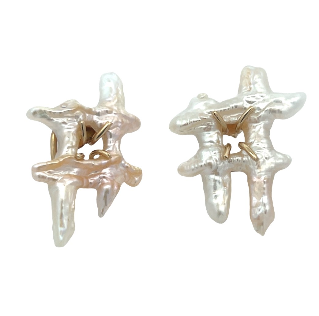 S&K Organic Keshi Pearl "Hashtag" Post Earrings