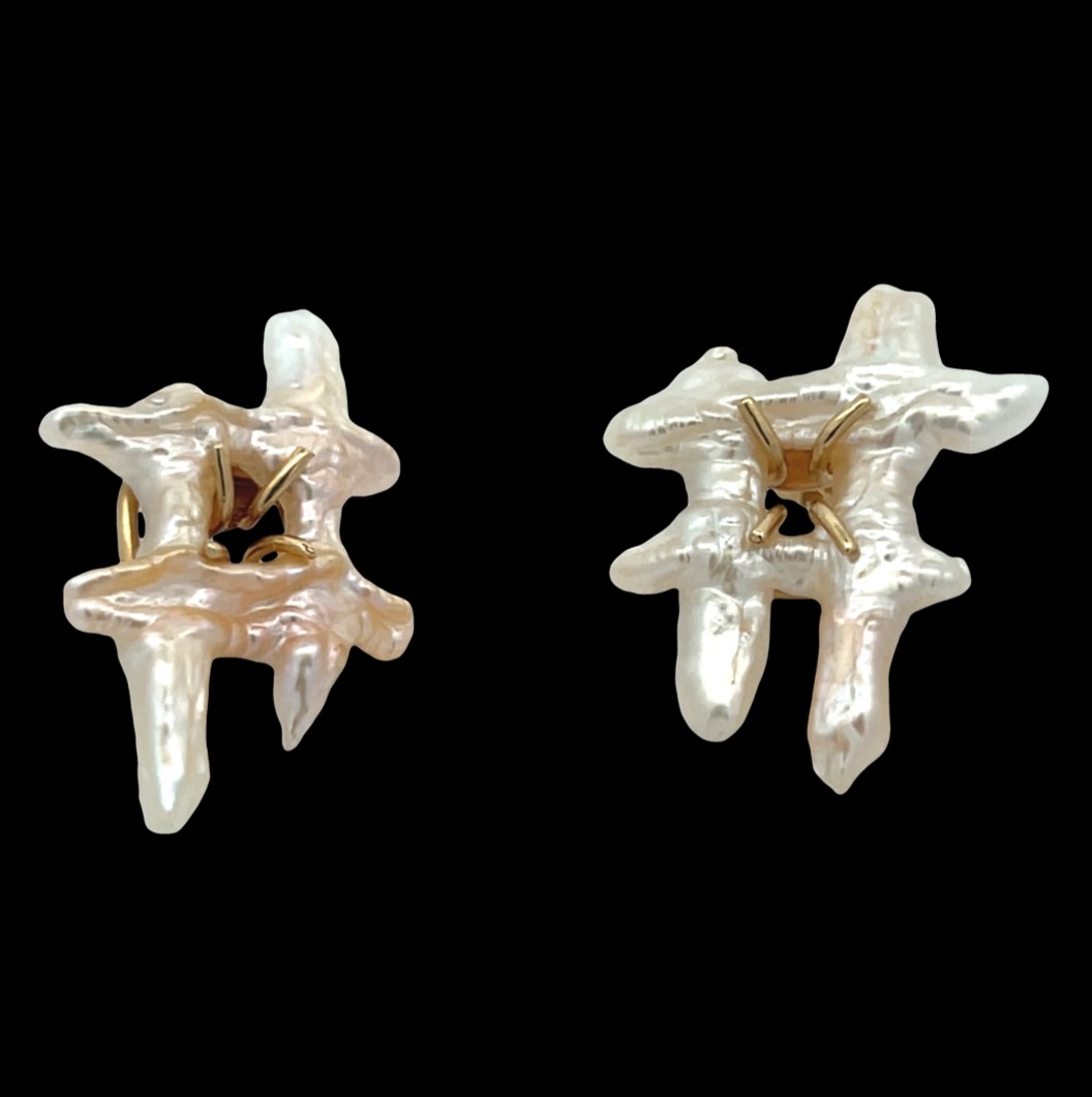 S&K Organic Keshi Pearl "Hashtag" Post Earrings