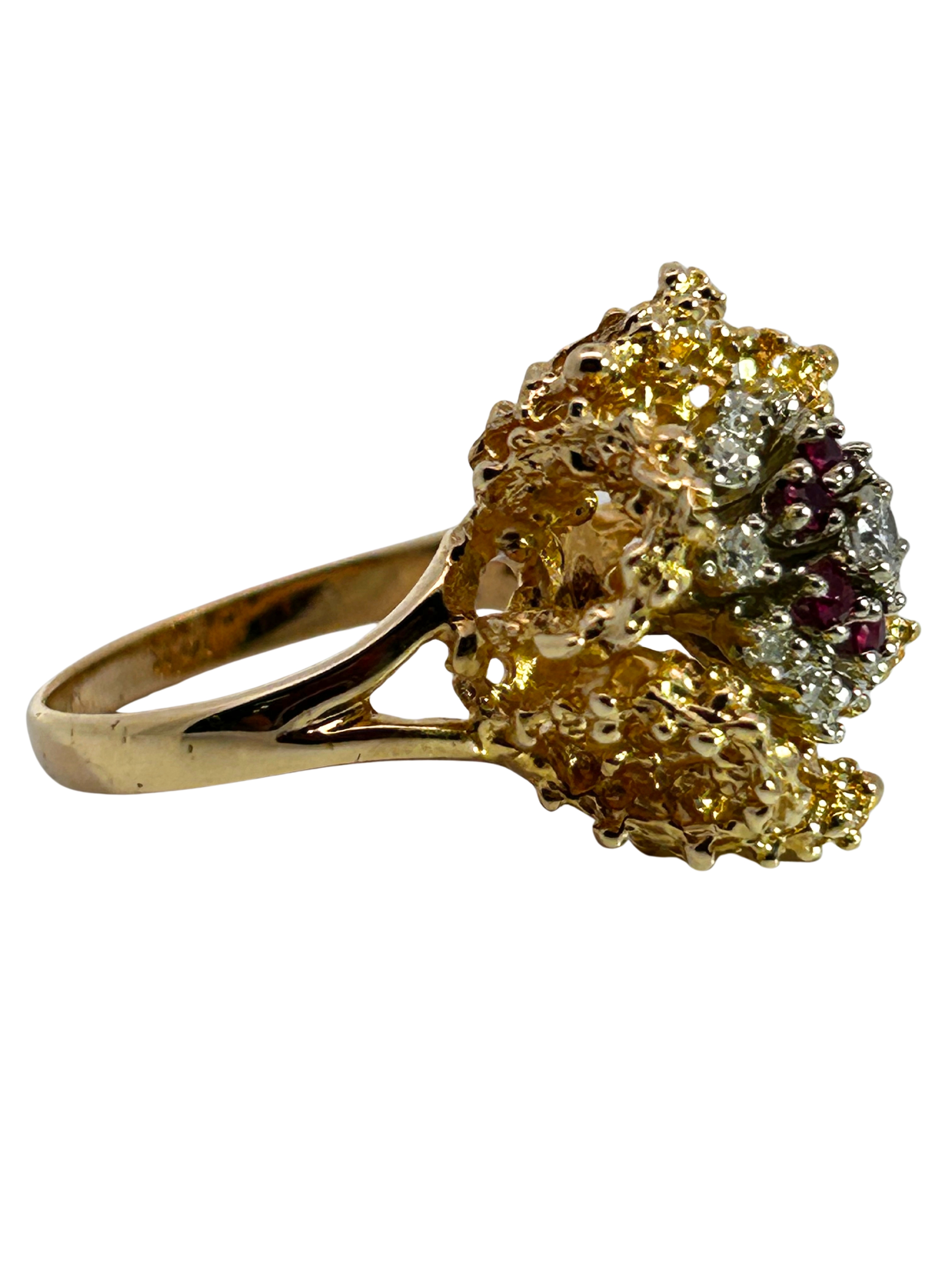 14K Floral Design Ruby & Diamond Ring