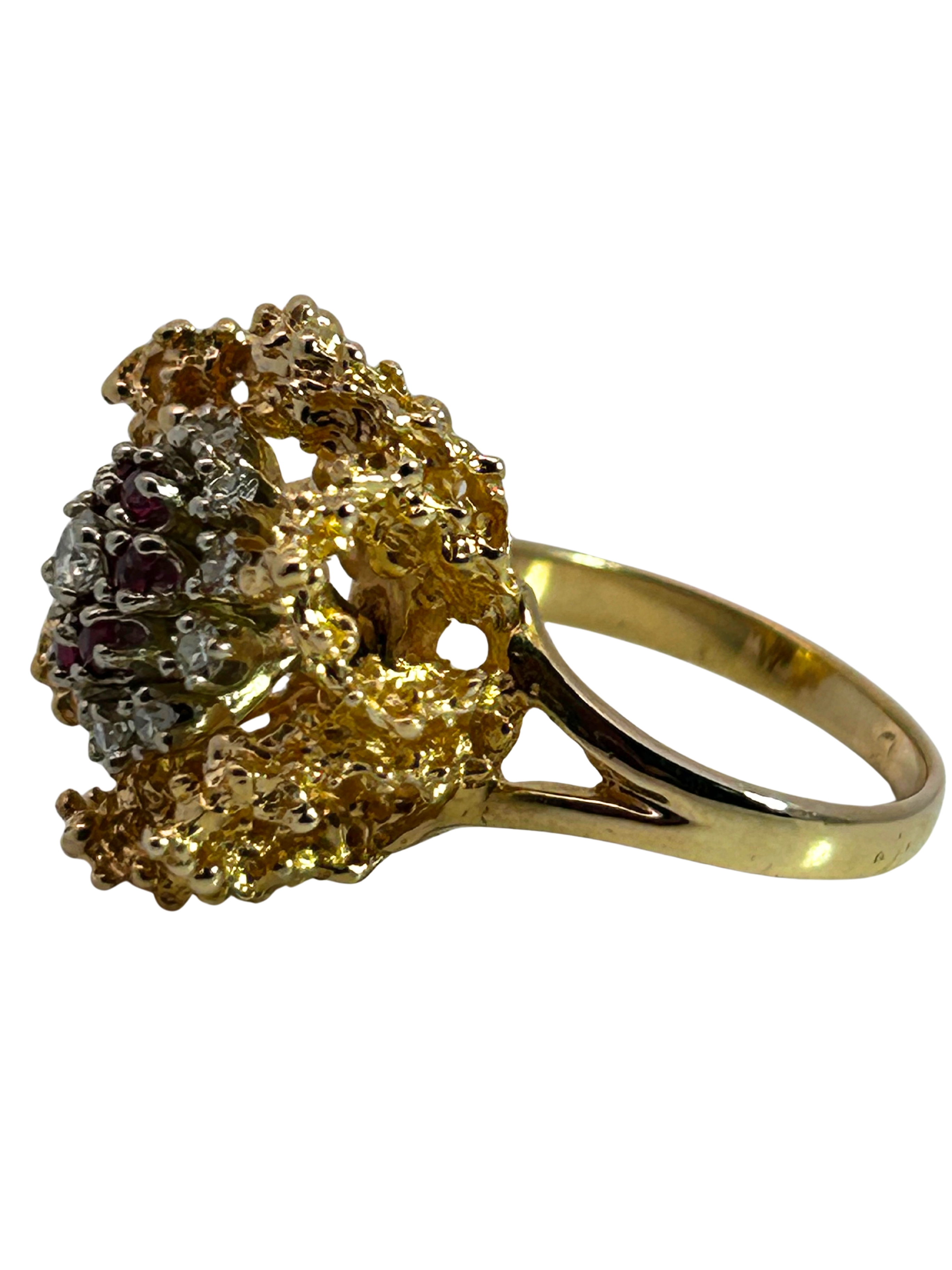 14K Floral Design Ruby & Diamond Ring