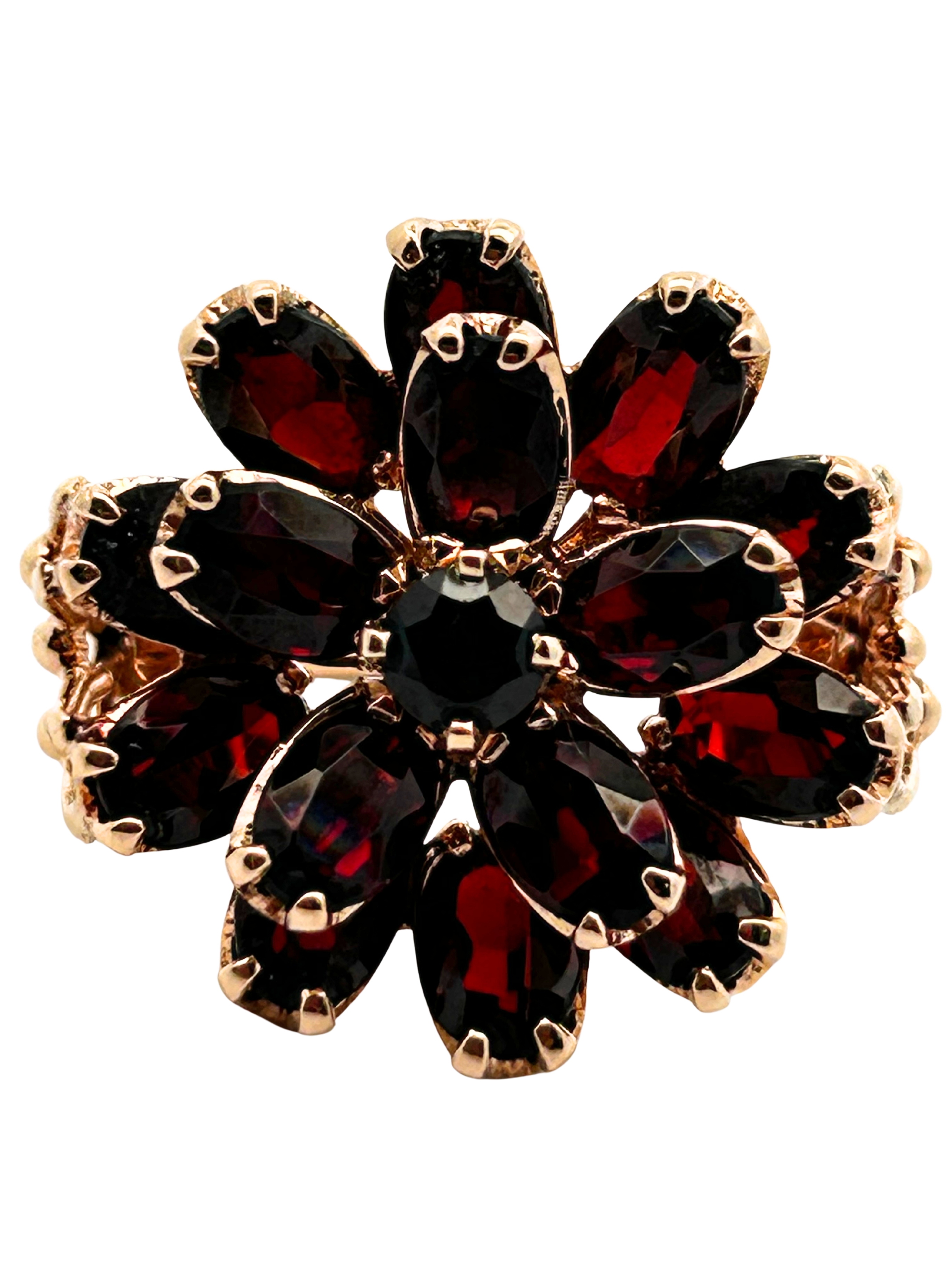 14K Garnet Cluster Cocktail Ring