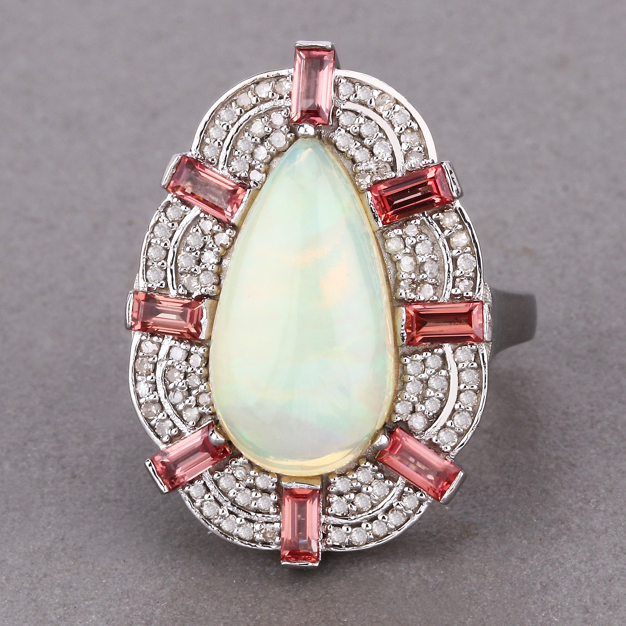 925 Sapphire, Opal & Diamond Ring