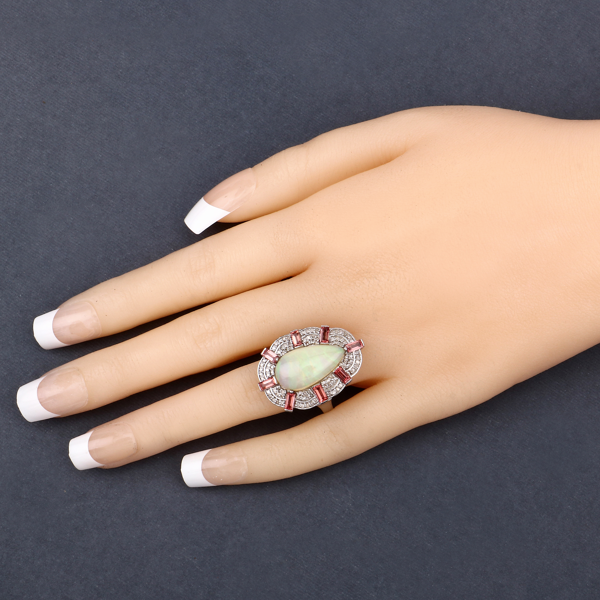 925 Sapphire, Opal & Diamond Ring